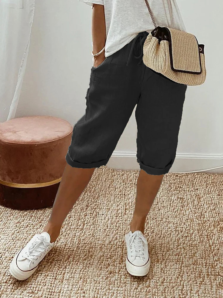 Faye | Women's Linen Drawstring Cropped Bermuda Shorts