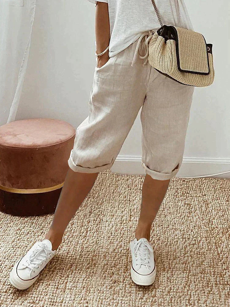 Faye | Women's Linen Drawstring Cropped Bermuda Shorts