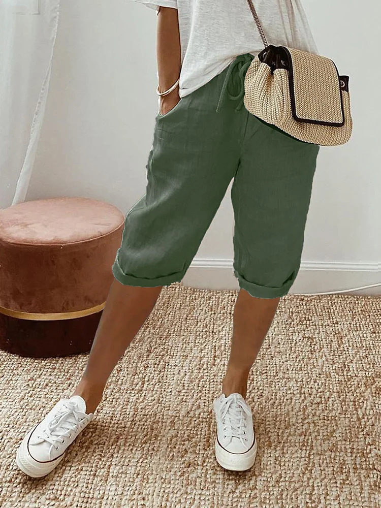 Faye | Women's Linen Drawstring Cropped Bermuda Shorts