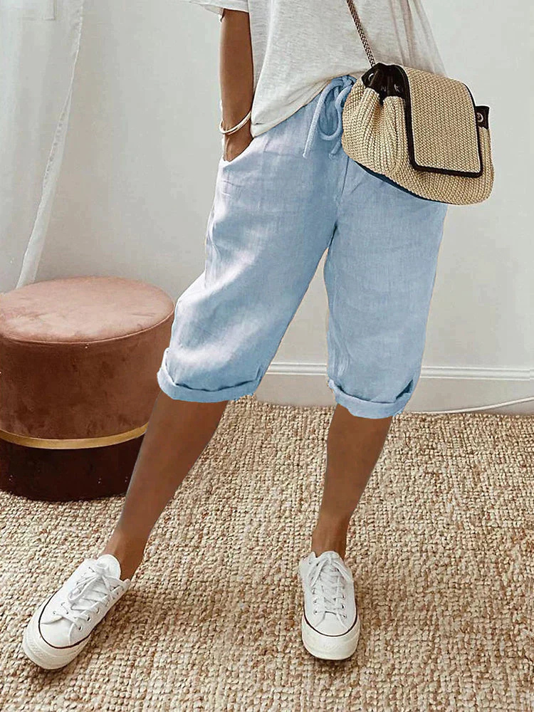 Faye | Women's Linen Drawstring Cropped Bermuda Shorts