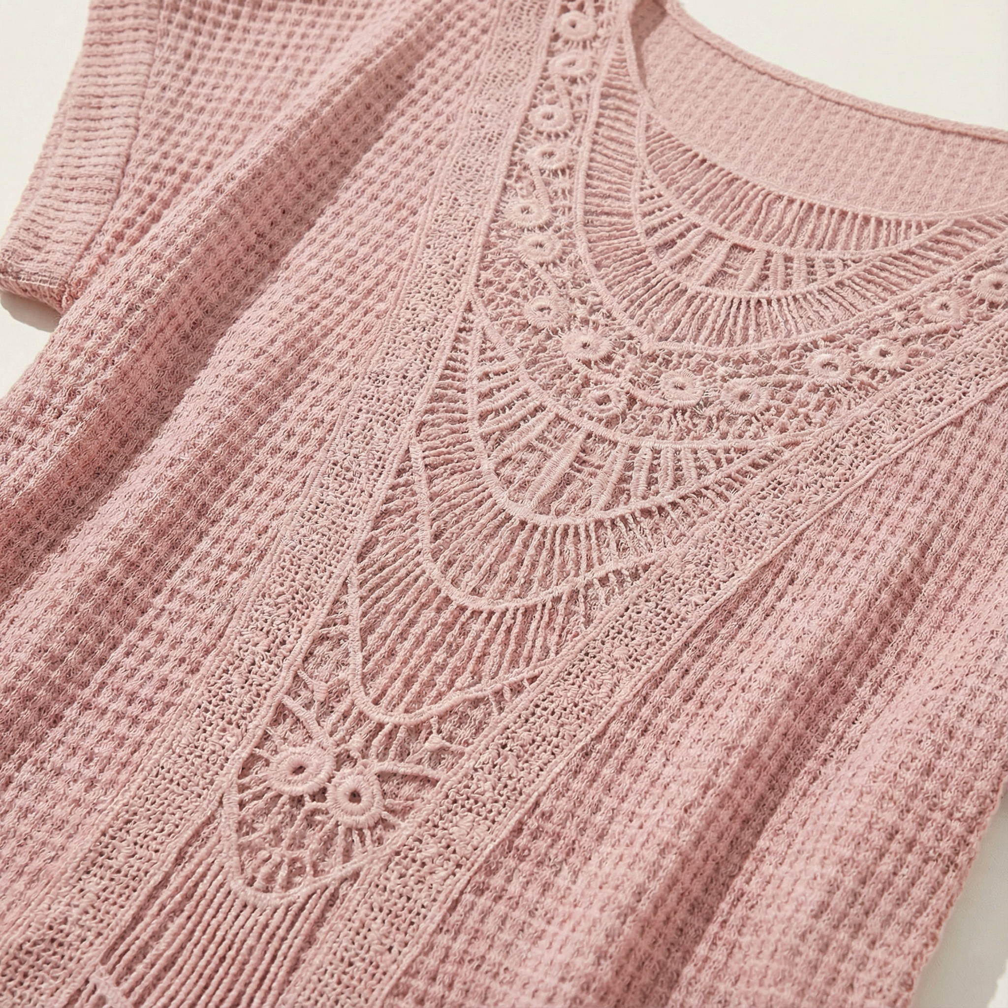 Women’s Knit Top – Lace Panel Short Sleeve Design