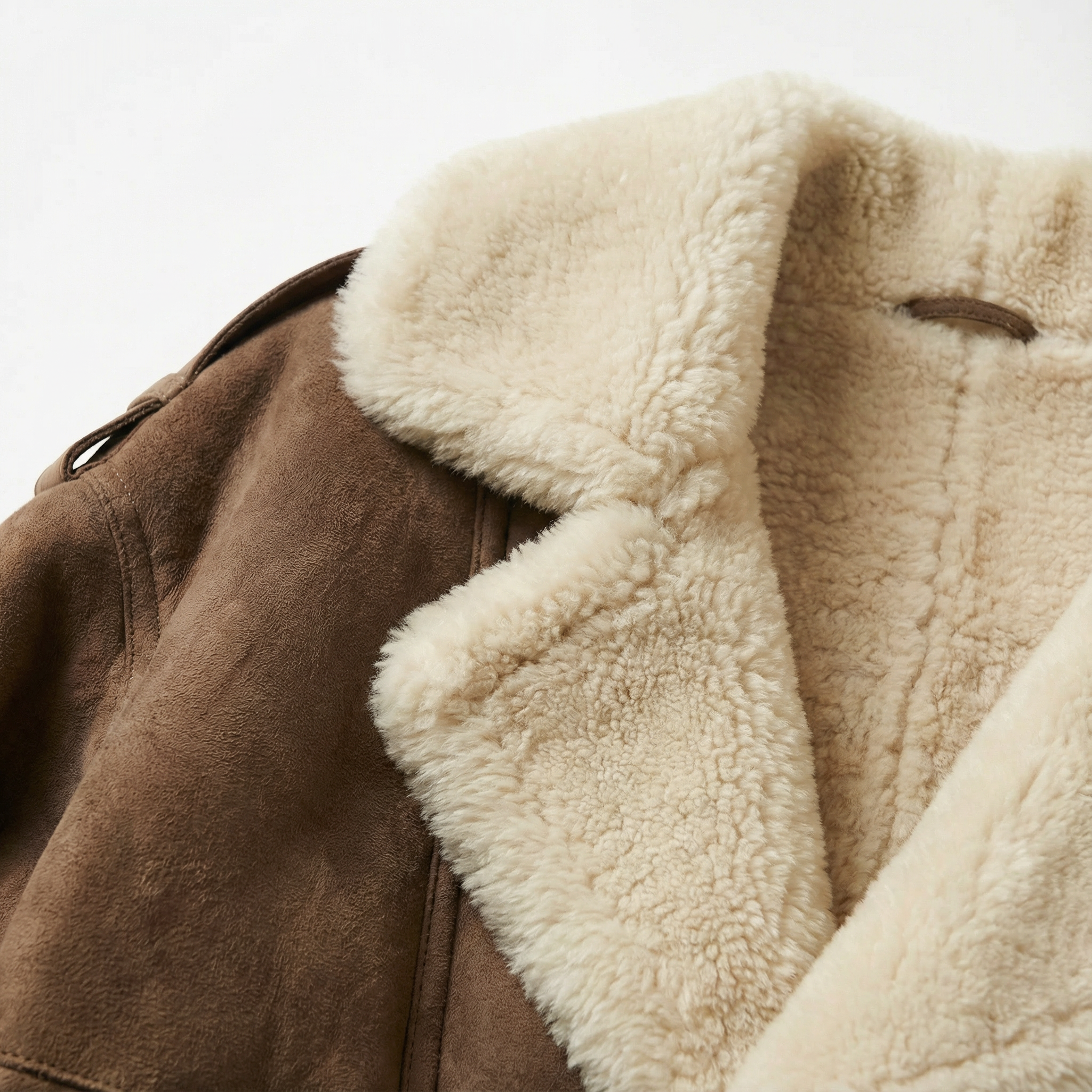 Women’s Long Coat – Shearling-Style Collar, Front Closure, Long Sleeves