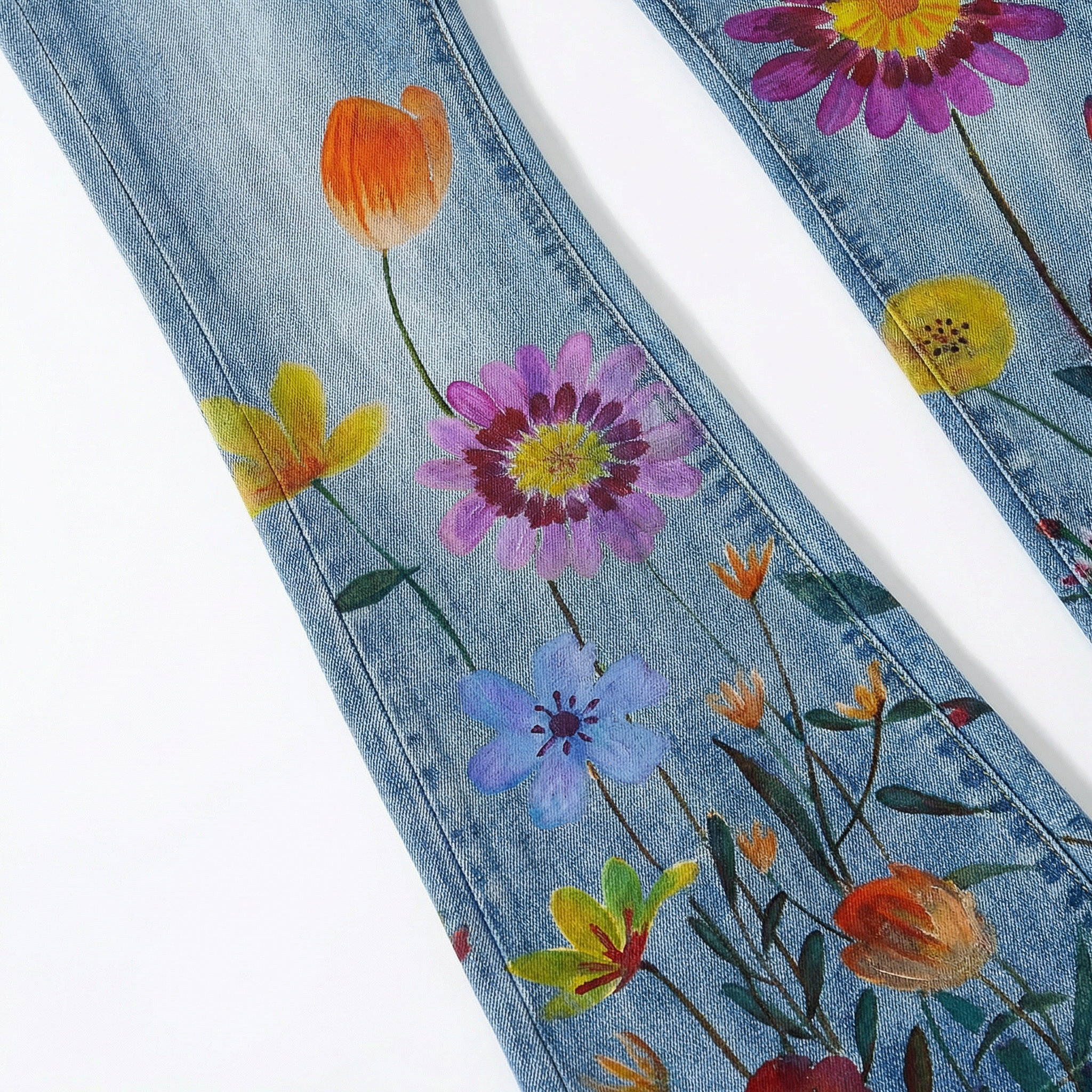 Women’s Flared Jeans – Floral Print Design