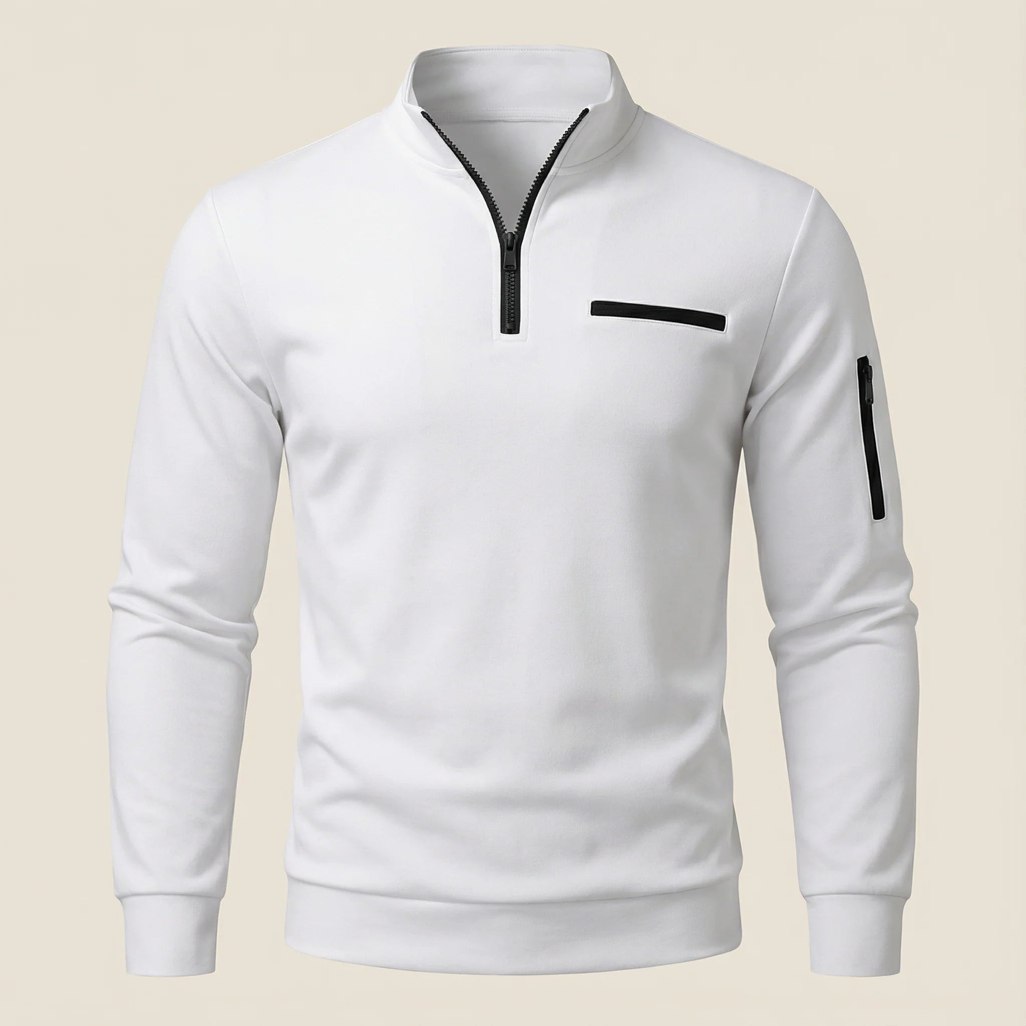 Men’s Long-Sleeve Knit Shirt – Placket, Stand Collar