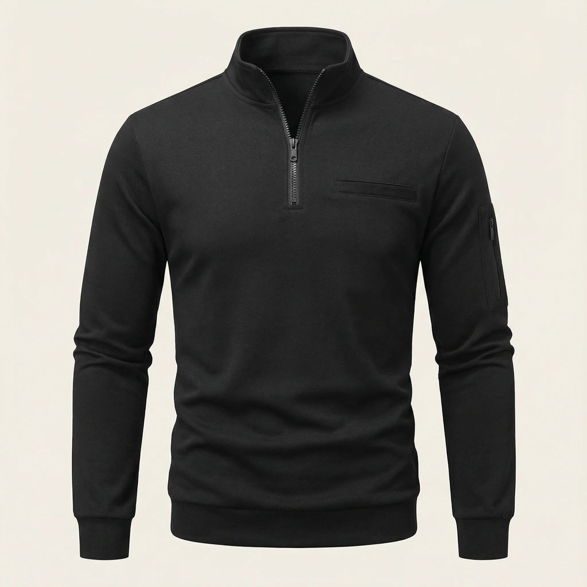 Men’s Long-Sleeve Knit Shirt – Placket, Stand Collar