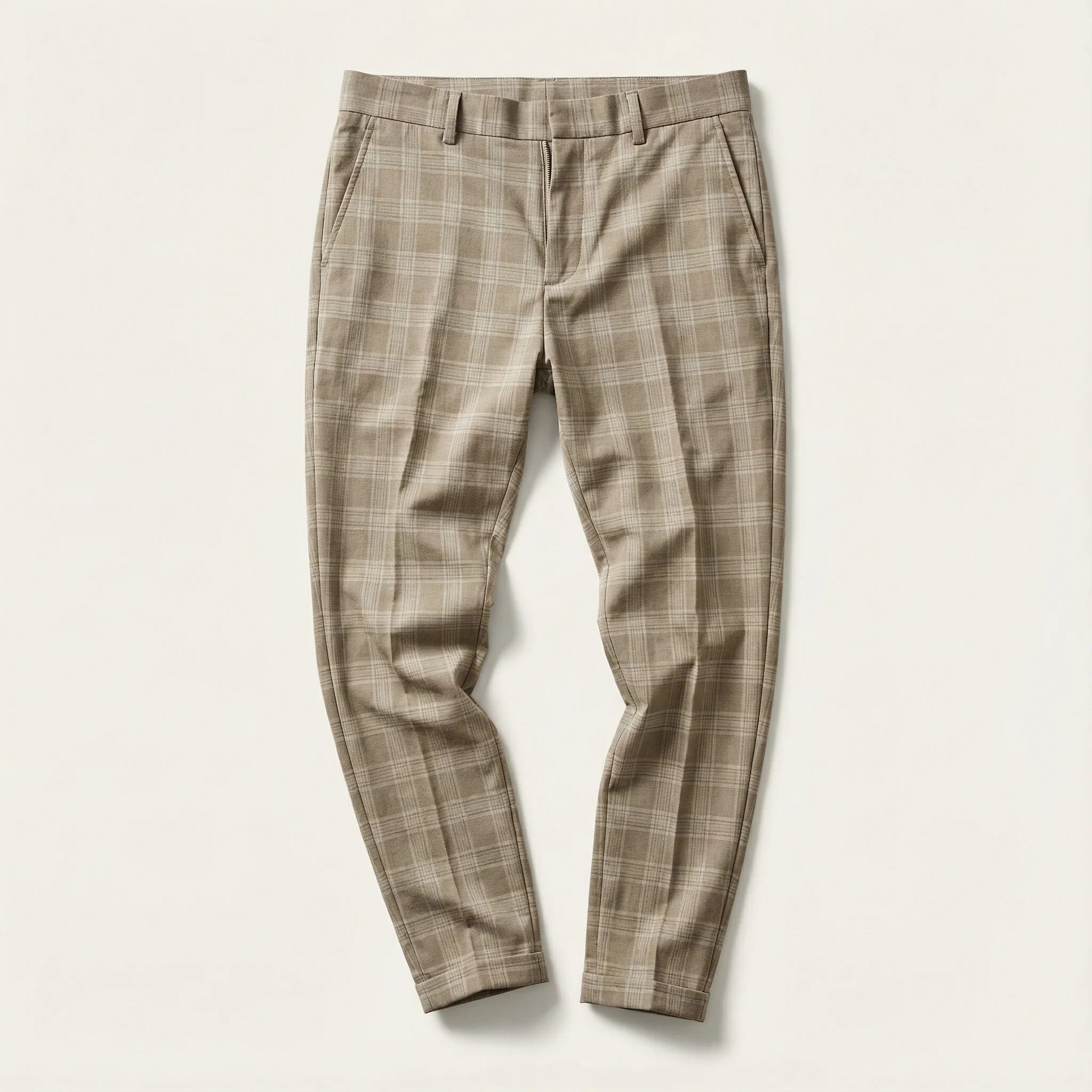 Men’s Slim-Fit Pants – Check Pattern, Ankle-Length Design