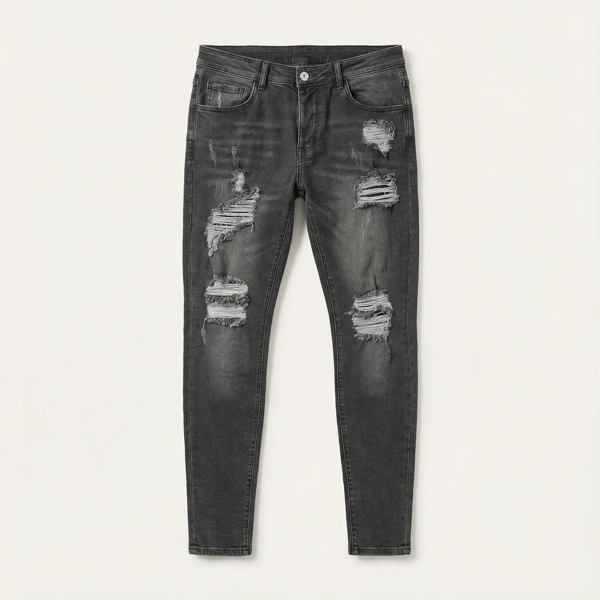 Men’s Slim-Fit Jeans – Distressed Design, Full-Length