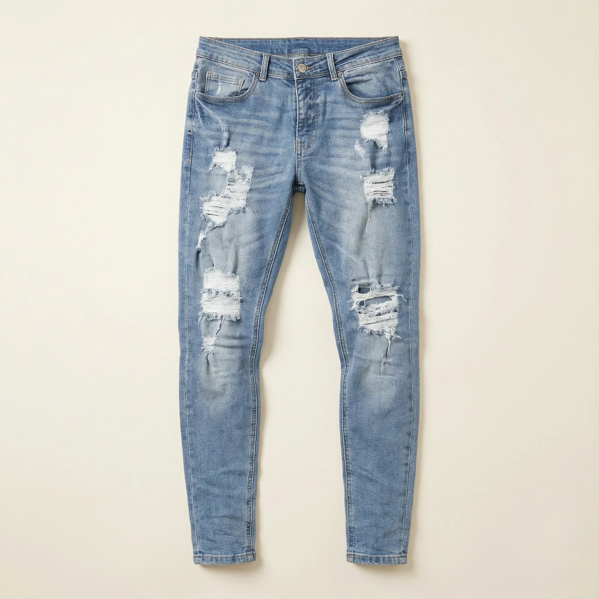 Men’s Slim-Fit Jeans – Distressed Design, Full-Length