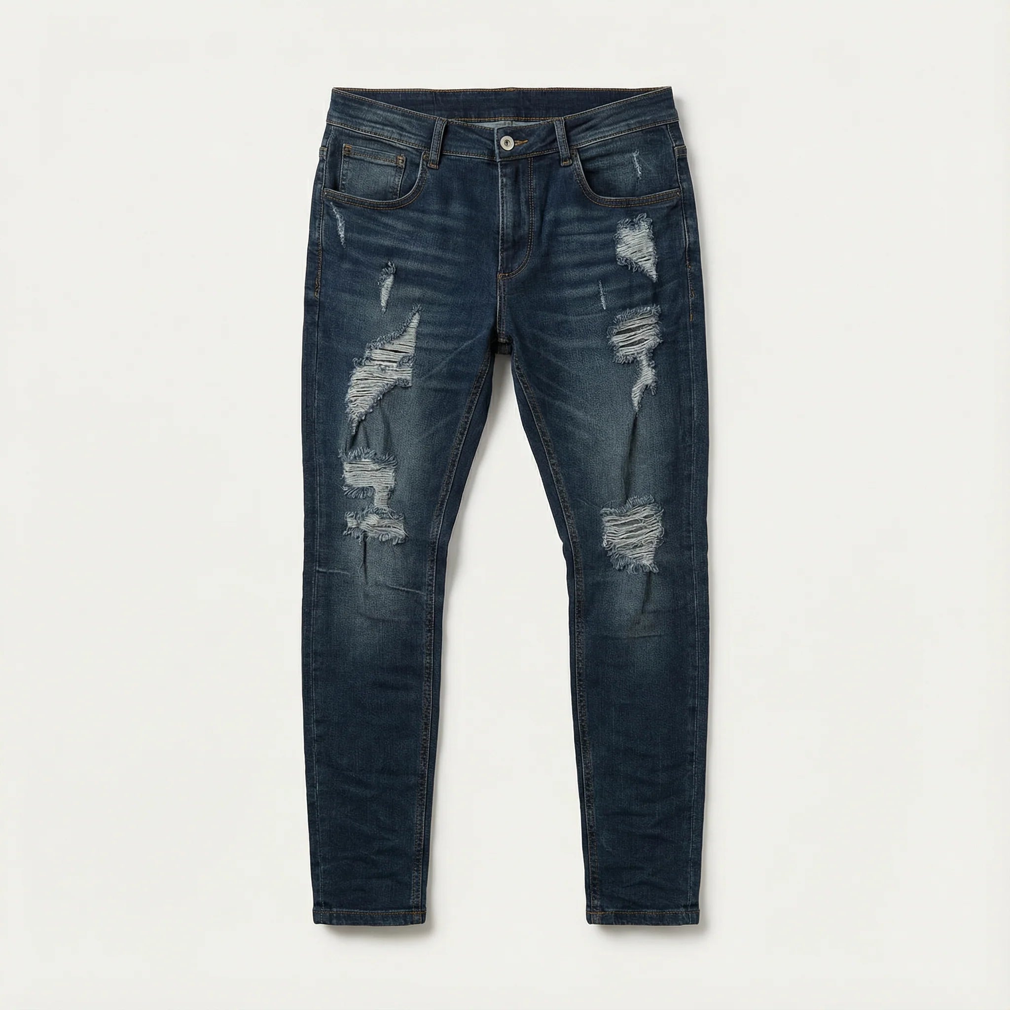 Men’s Slim-Fit Jeans – Distressed Design, Full-Length