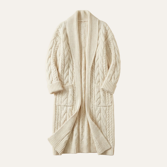 Women’s Open-Front Long Overcoat – Lapel Design