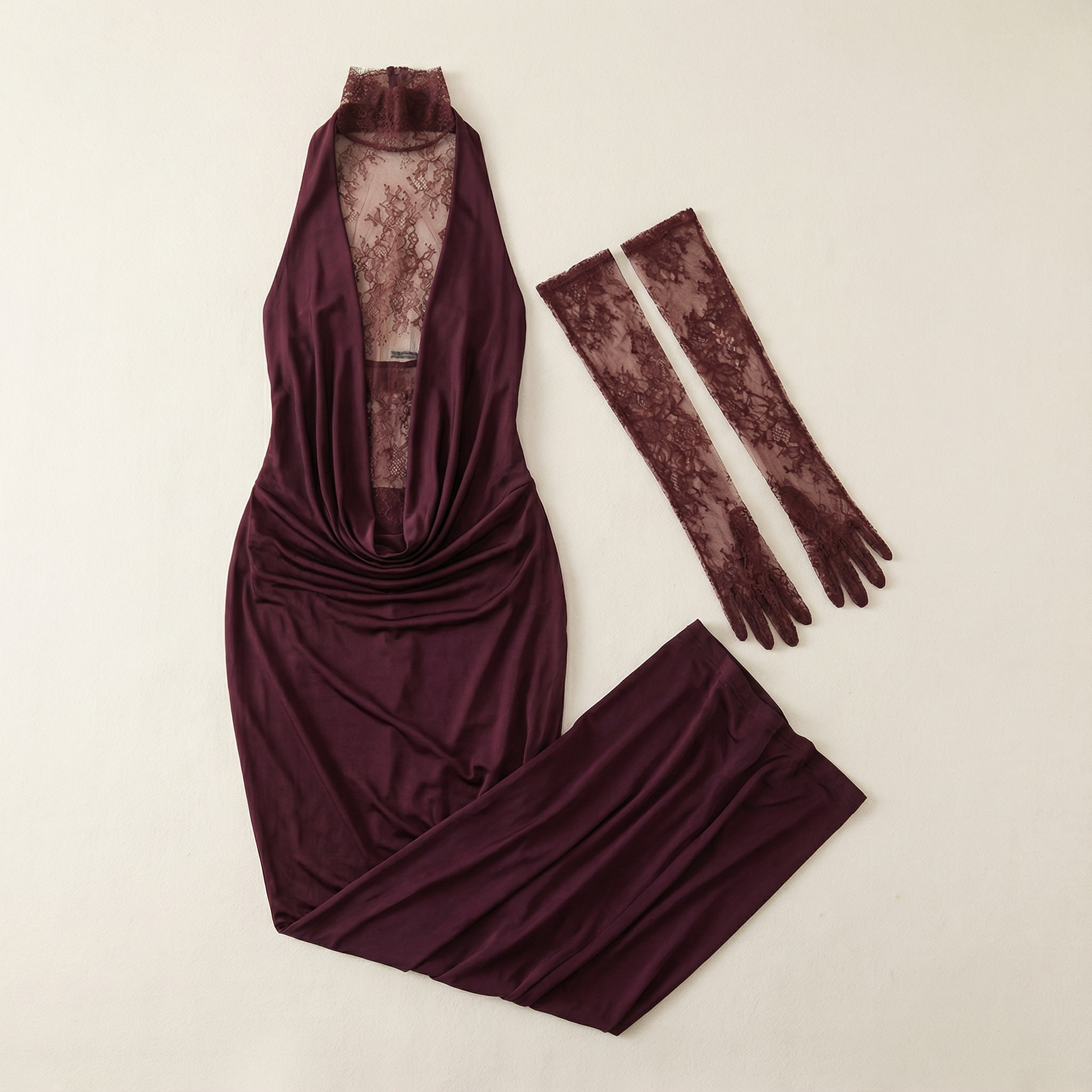 Women’s Halterneck Maxi Dress – Ruched Waist, Sleeveless Design