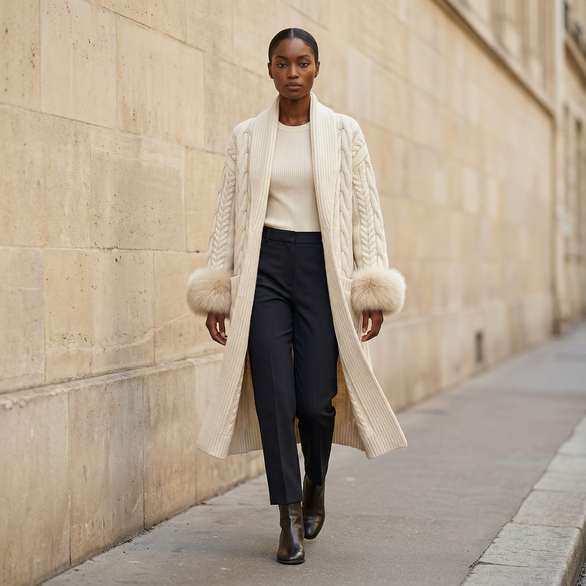 Women’s Open-Front Long Overcoat – Lapel Design