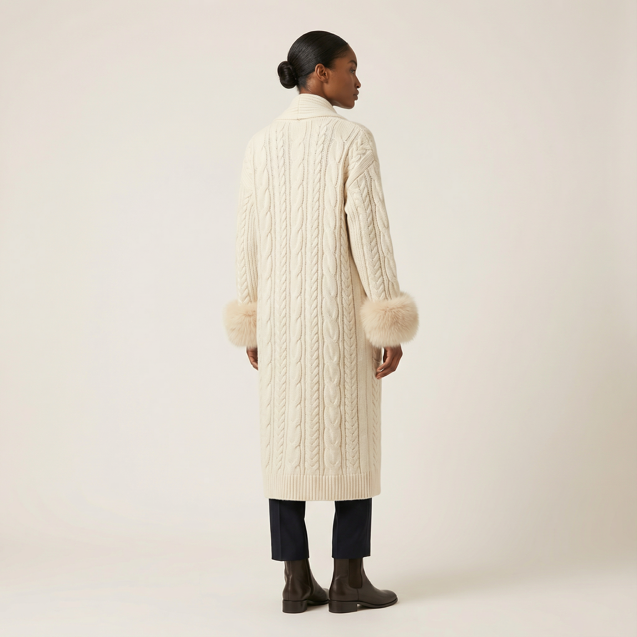Women’s Open-Front Long Overcoat – Lapel Design