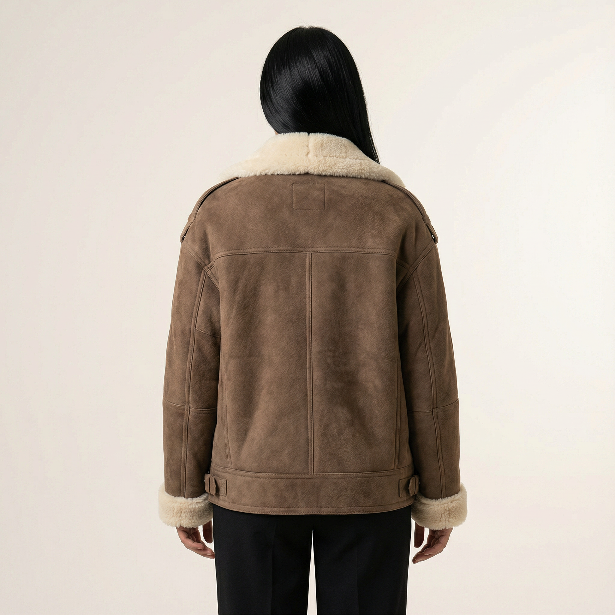 Women’s Long Coat – Shearling-Style Collar, Front Closure, Long Sleeves