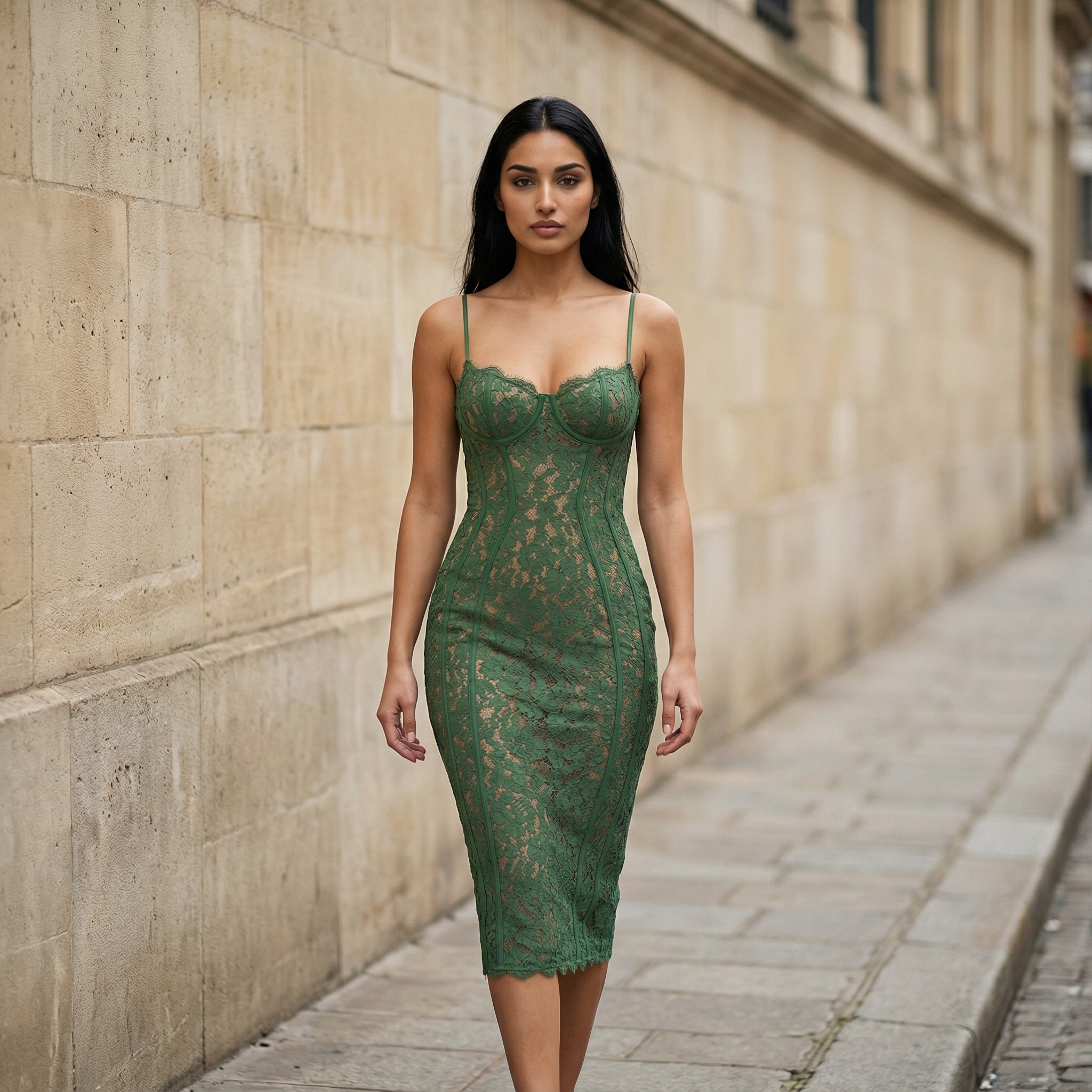 Women’s Midi Dress – Slim Fit Spaghetti Strap Design