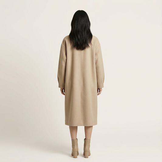 Women’s Long Overcoat – Stand Collar, Batwing Sleeves