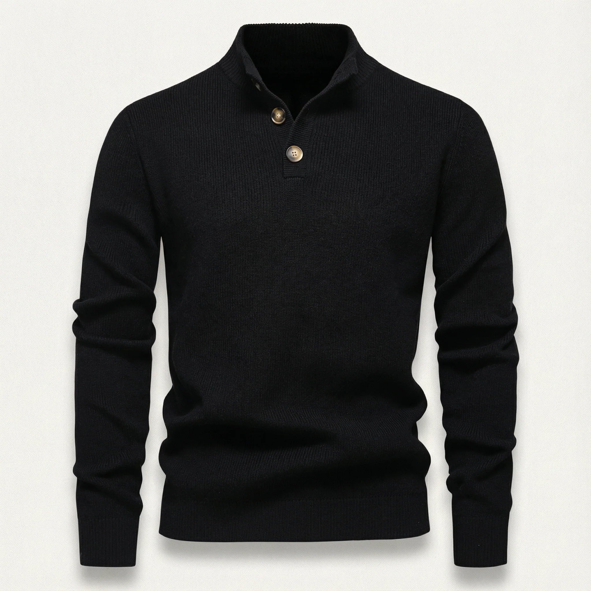 Men’s Long-Sleeve Sweater – Button Placket, Stand Collar