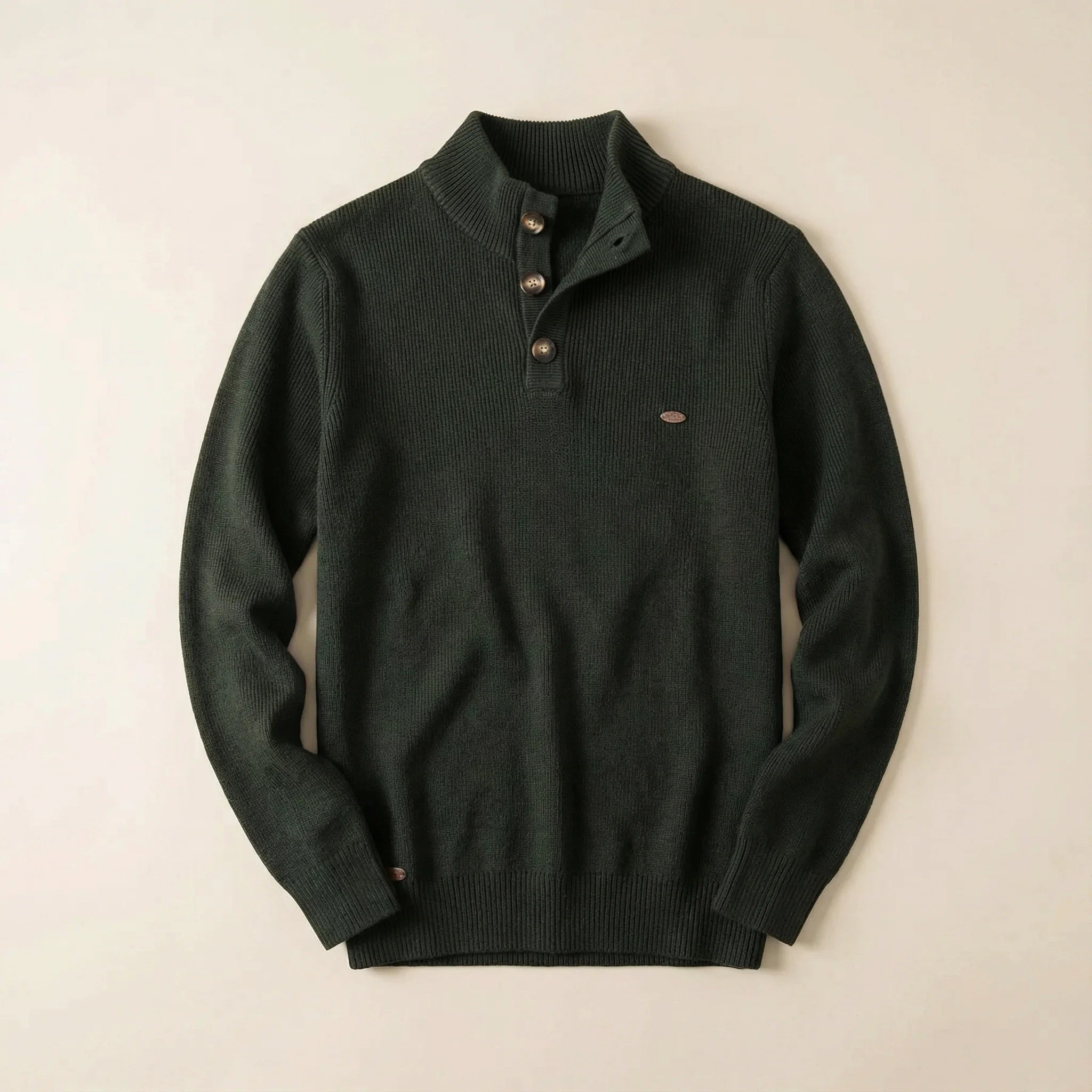 Men’s Long-Sleeve Sweater – Button Placket, Stand Collar