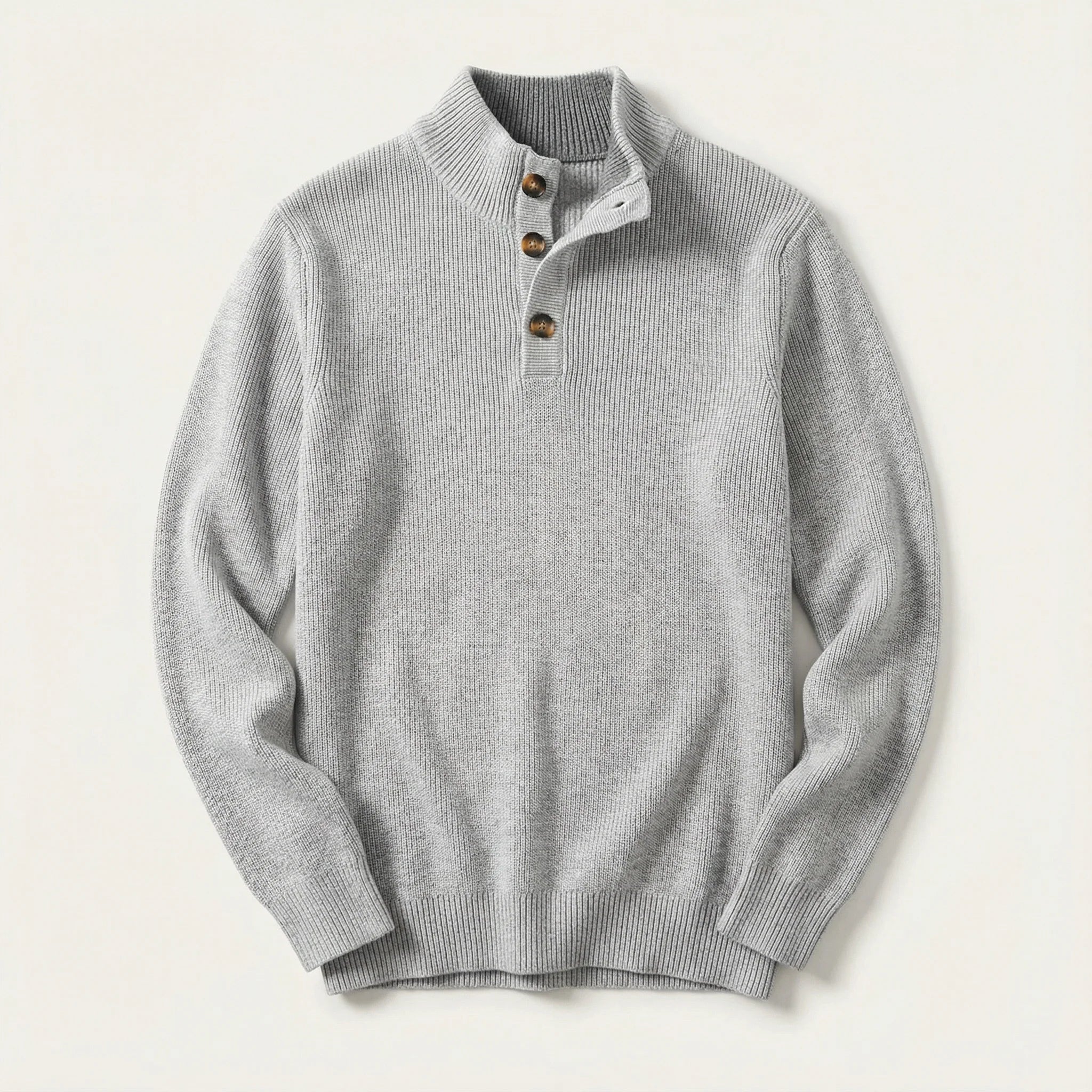 Men’s Long-Sleeve Sweater – Button Placket, Stand Collar