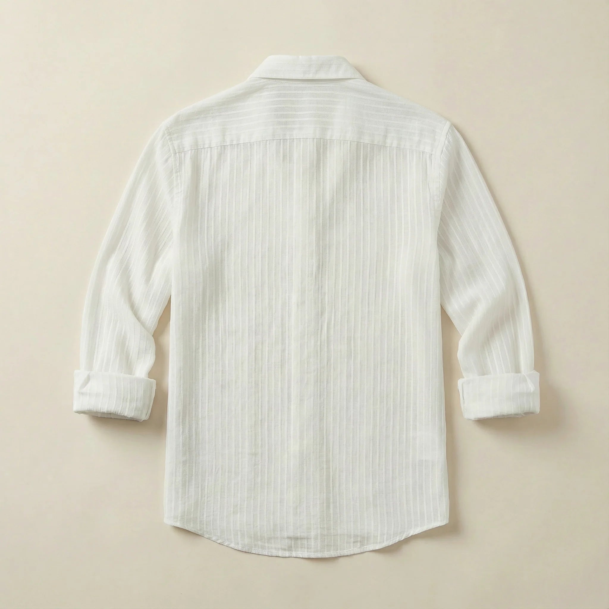 Men’s Long-Sleeve Button-Up Shirt – Vertical Stripe Pattern, Collared Design