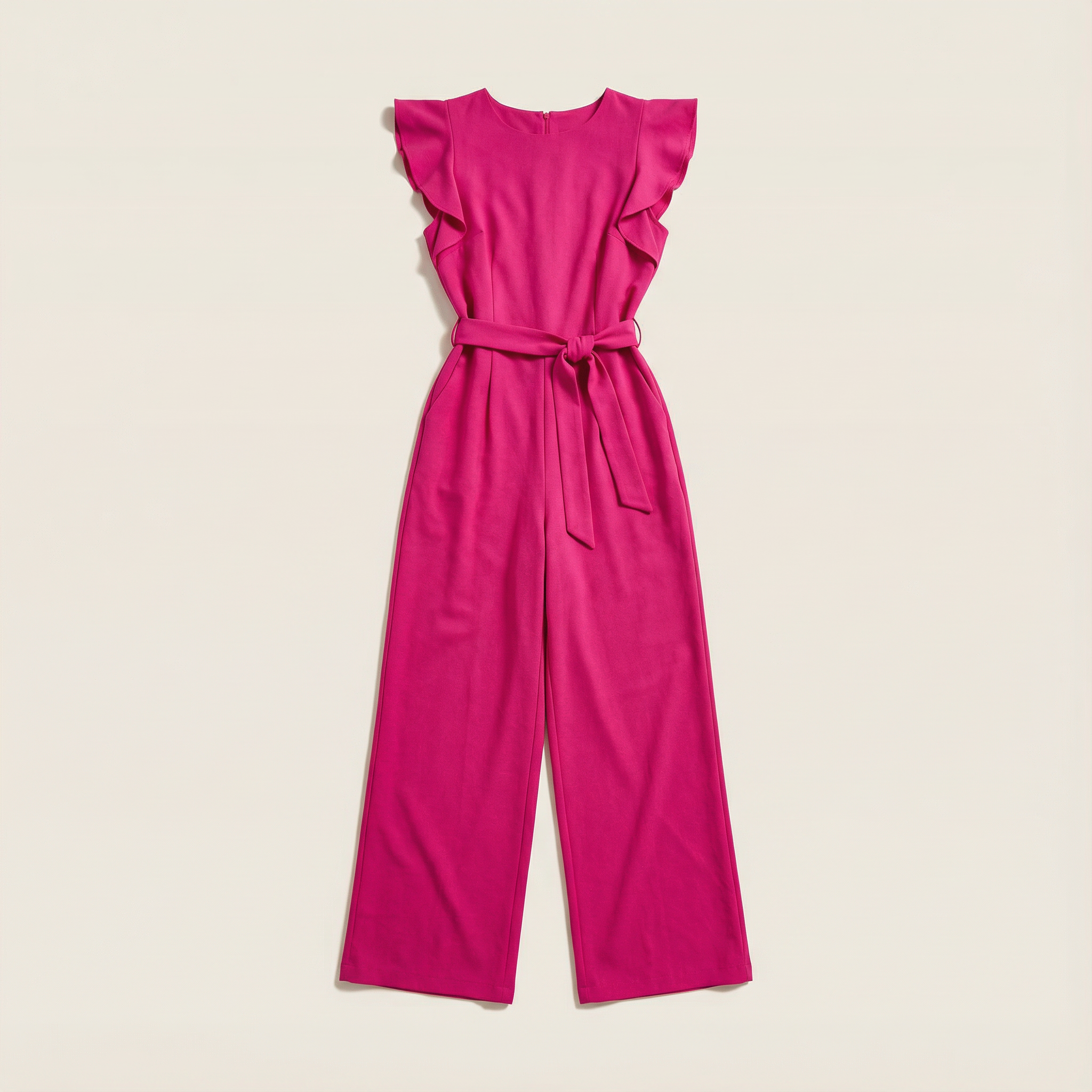 Women’s Jumpsuit – Short Sleeves, Tie Waist, Wide-Leg Design