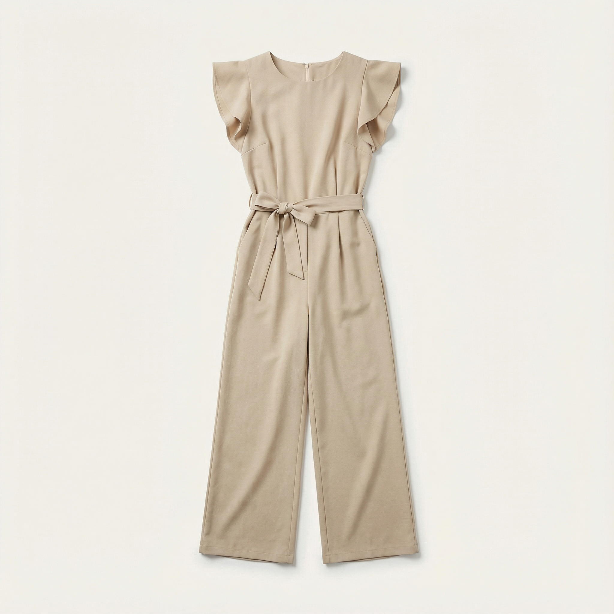 Women’s Jumpsuit – Short Sleeves, Tie Waist, Wide-Leg Design