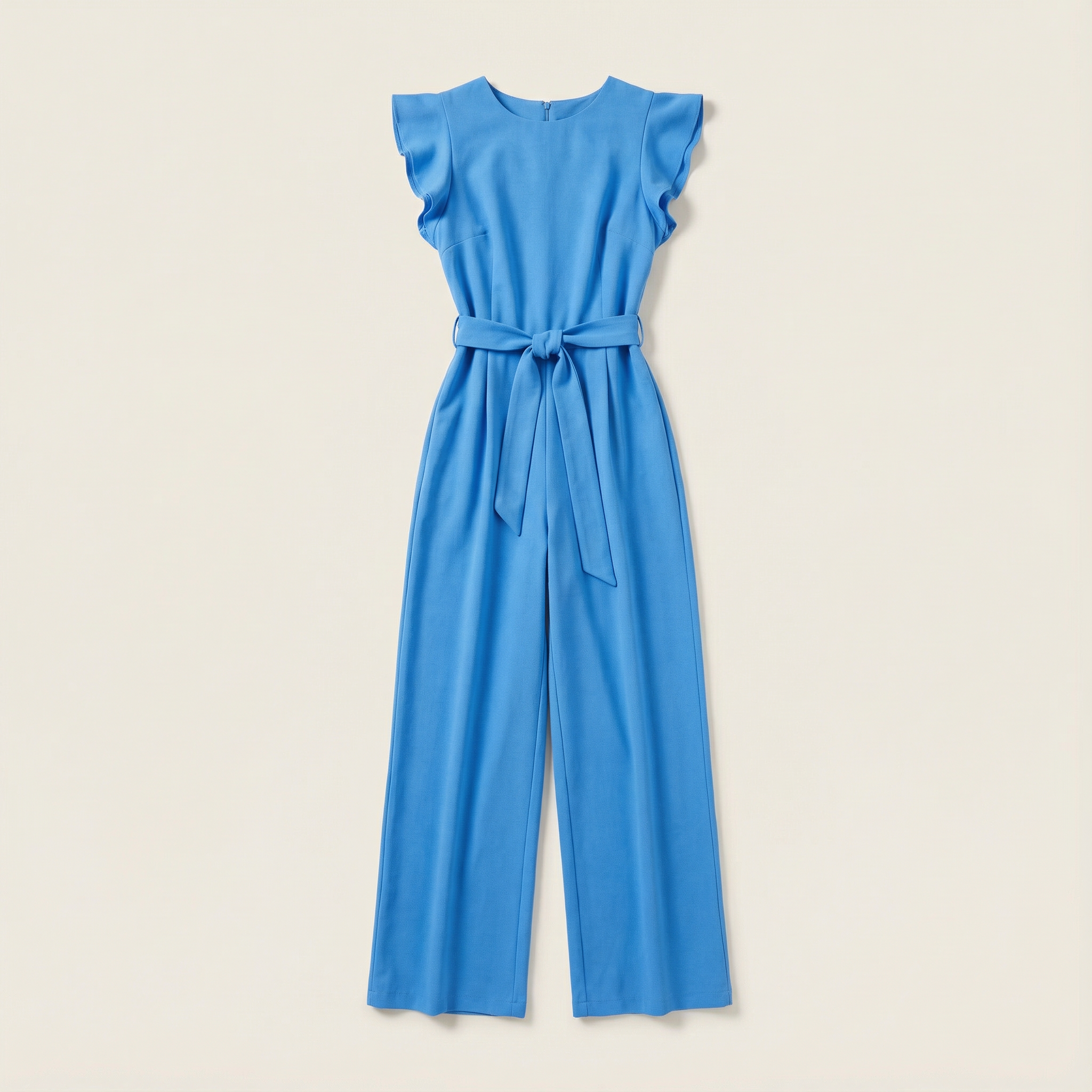 Women’s Jumpsuit – Short Sleeves, Tie Waist, Wide-Leg Design