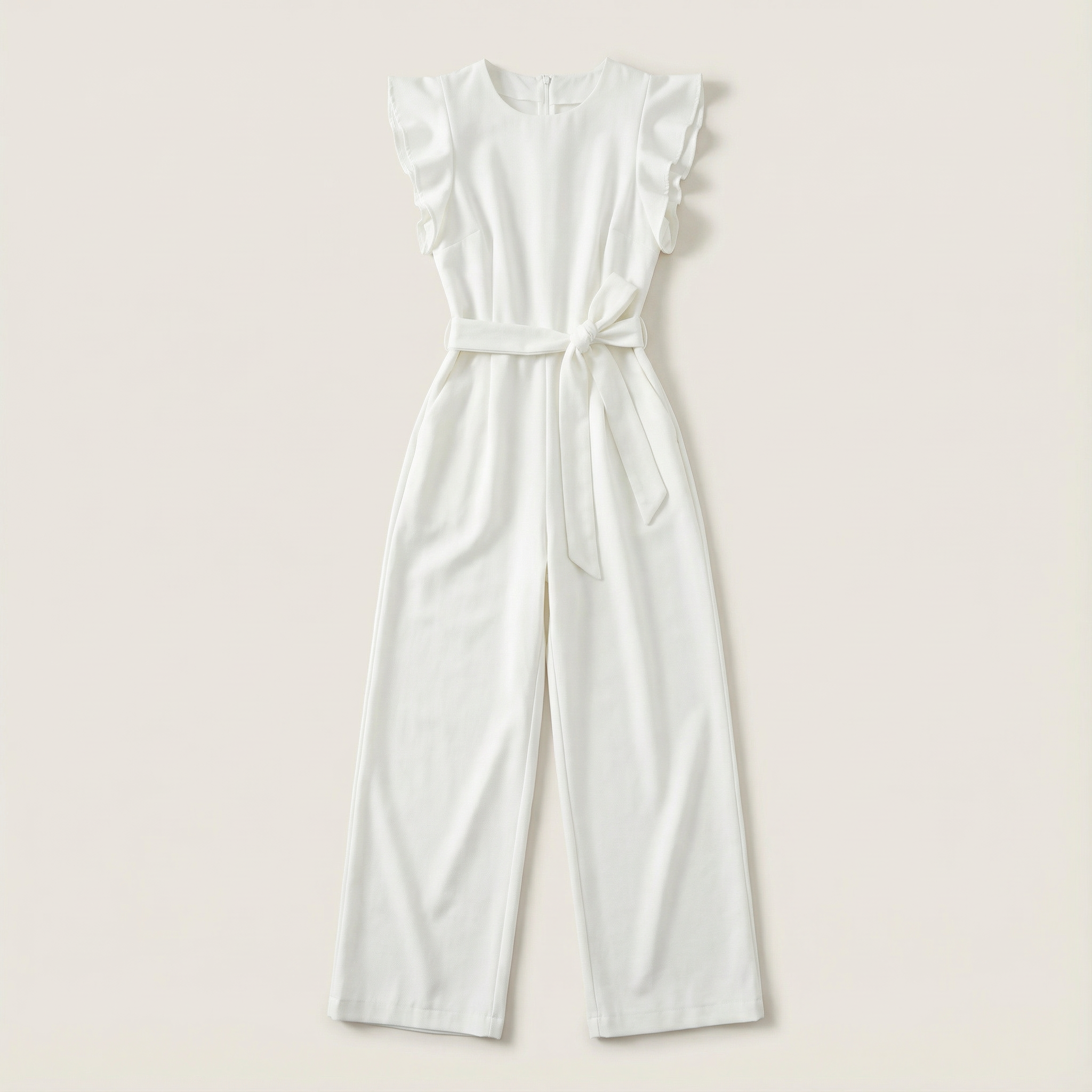 Women’s Jumpsuit – Short Sleeves, Tie Waist, Wide-Leg Design