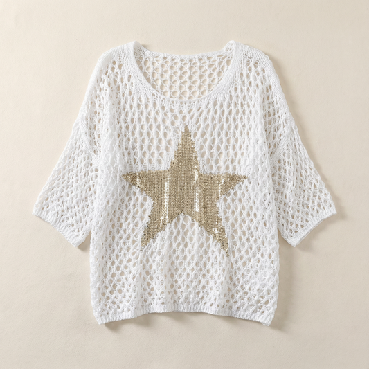 Women’s Knit Top – Open Weave Star Pattern Design