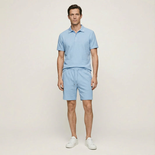 Men’s Short-Sleeve Polo Shirt and Shorts Set – Two-Piece Outfit
