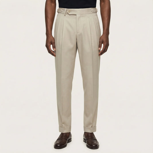 Men’s Pleated Trousers – Straight Leg, Ankle-Length Design