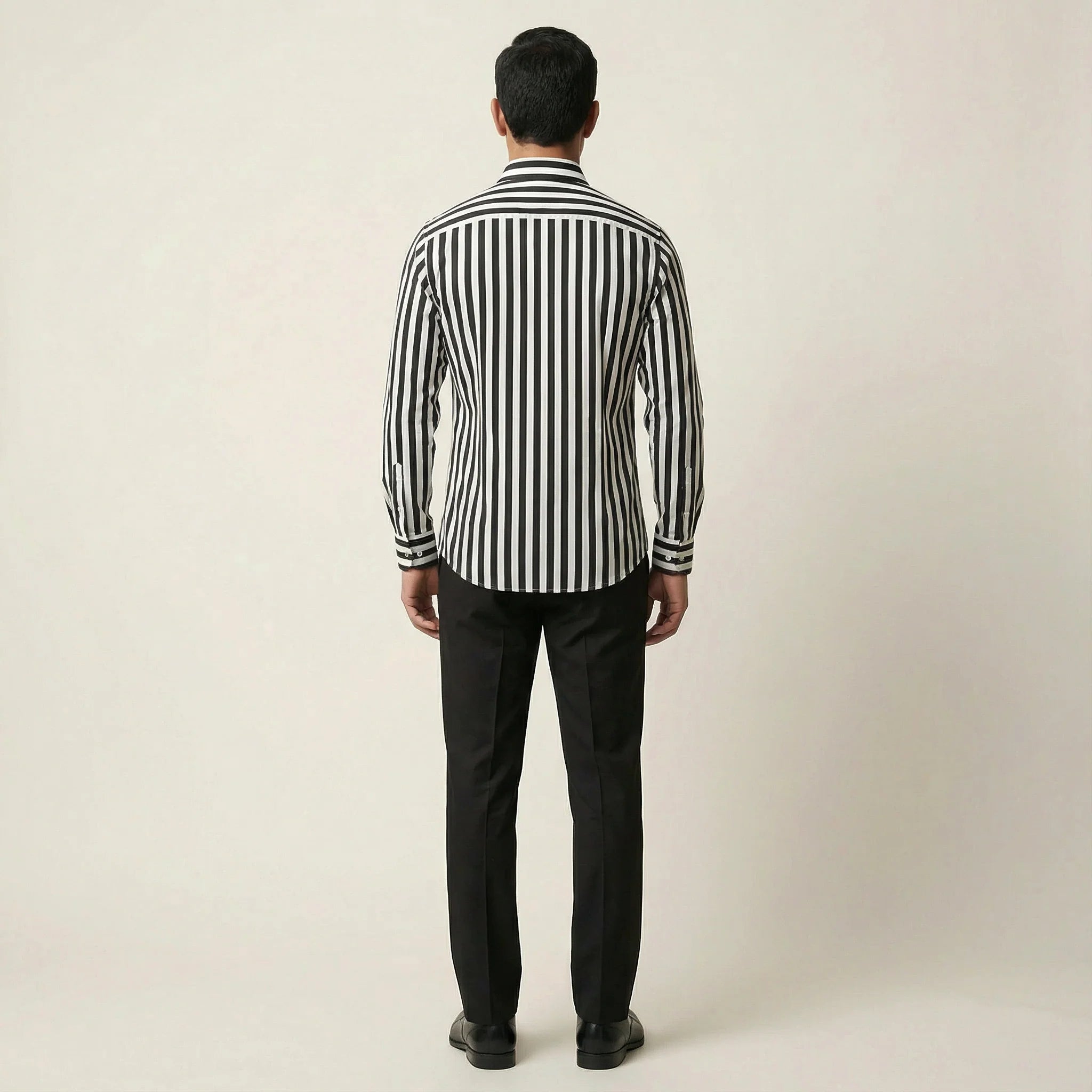 Men’s Long-Sleeve Button-Up Shirt – Vertical Stripe Pattern