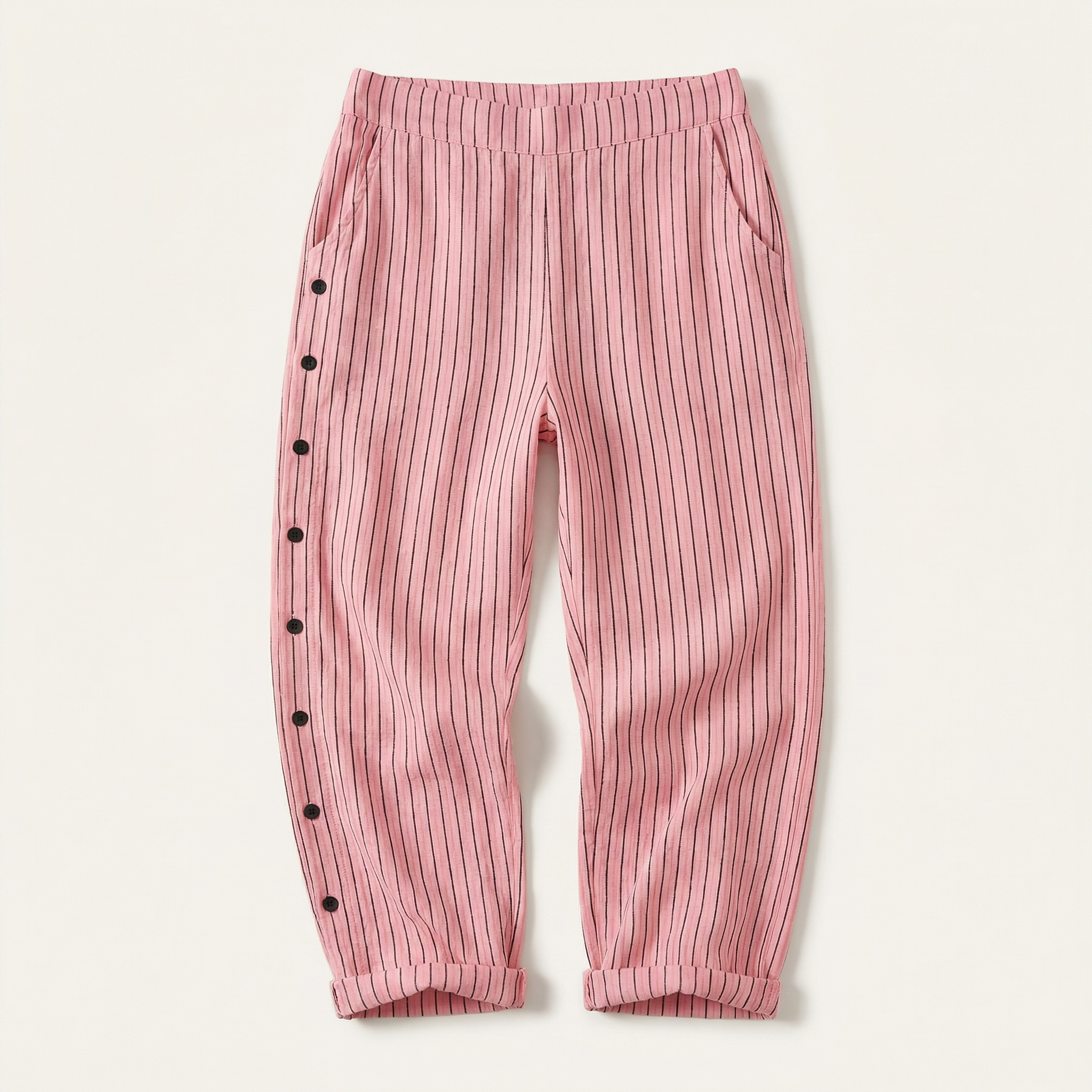 Women’s Striped Cropped Pants – Side Button Closure