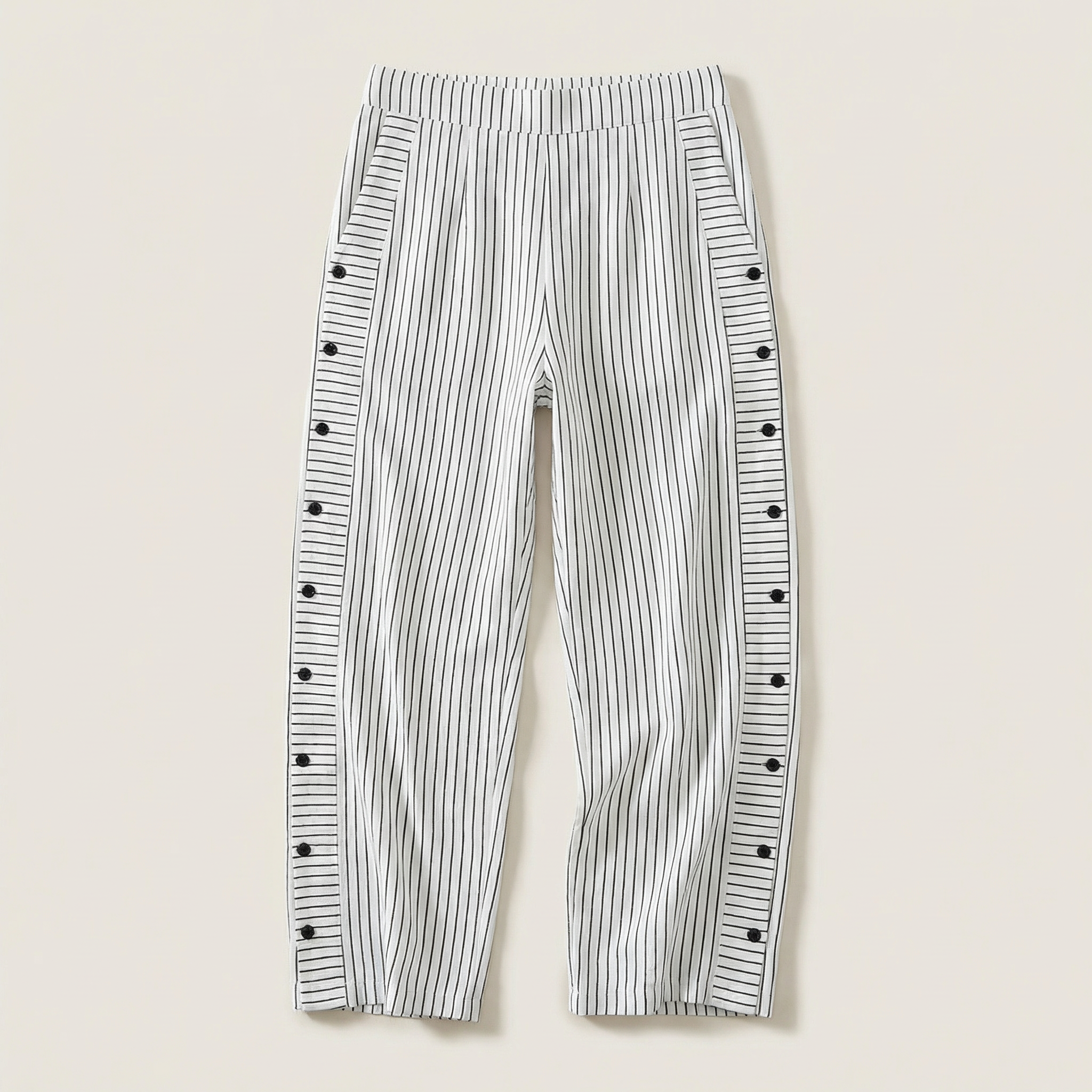 Women’s Striped Cropped Pants – Side Button Closure