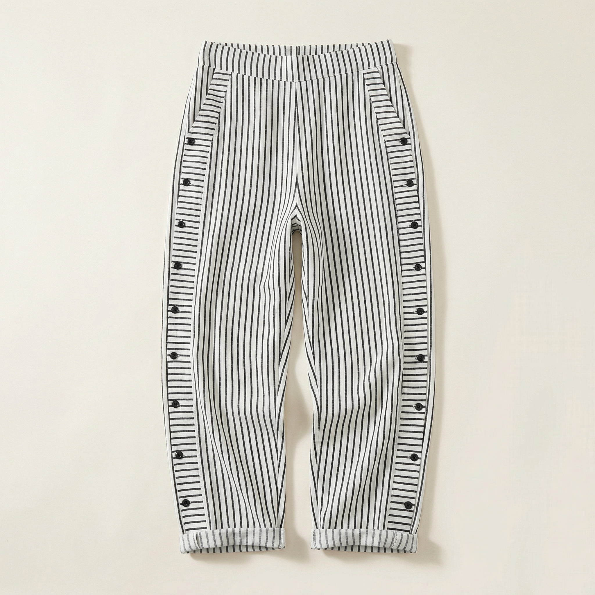 Women’s Striped Cropped Pants – Side Button Closure