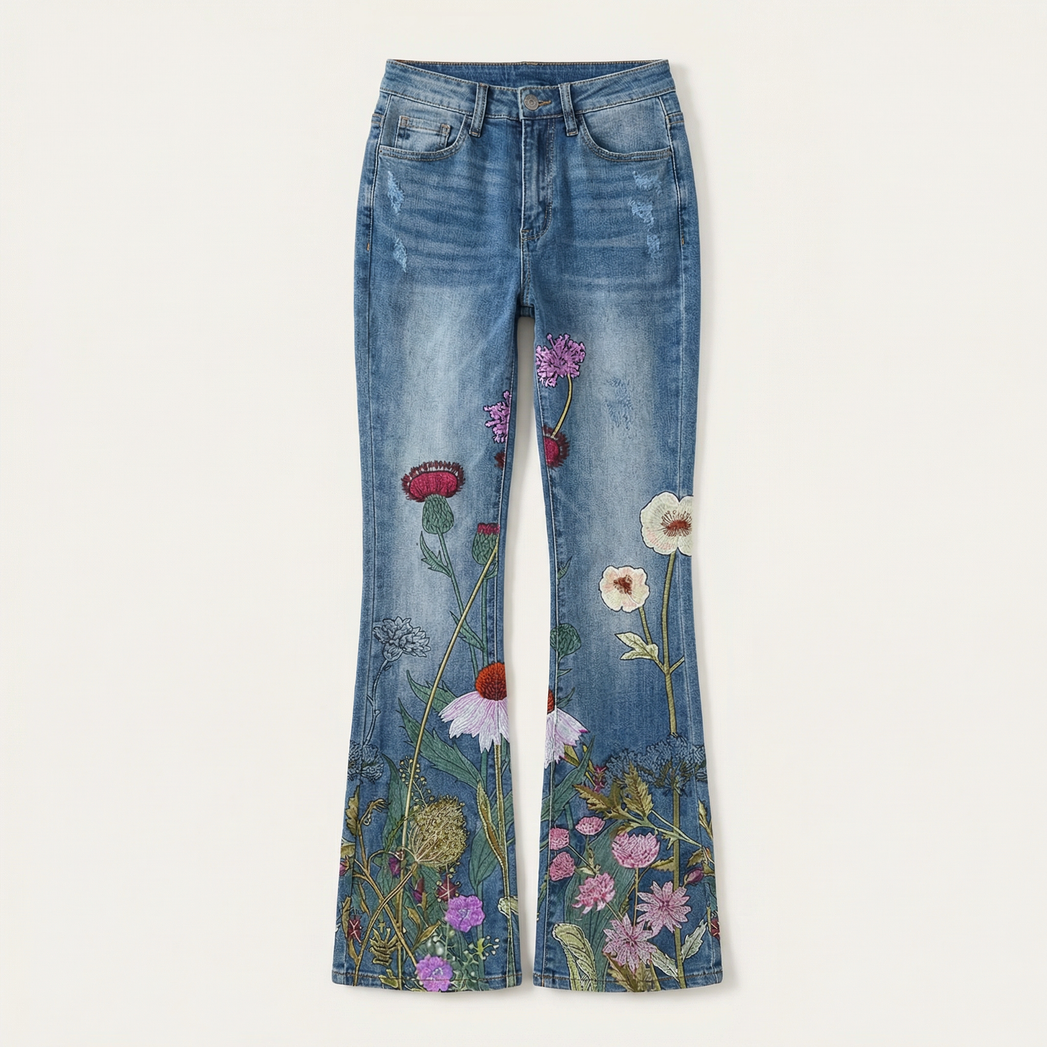 Women’s Flared Jeans – Floral Print Design