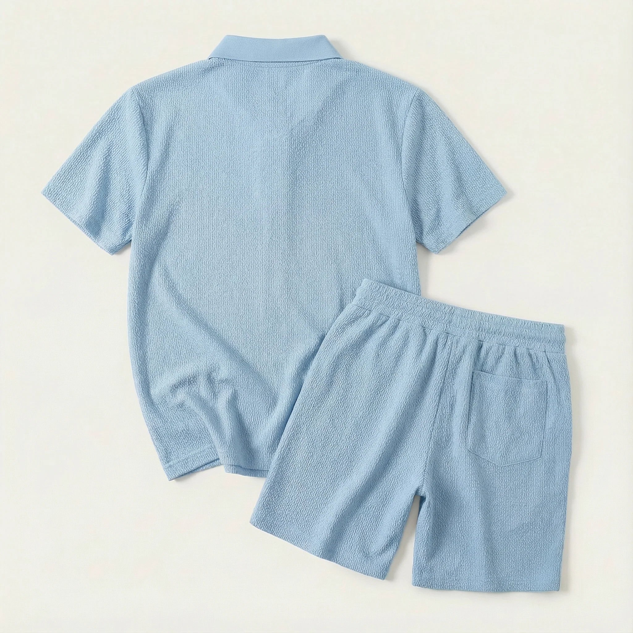 Men’s Short-Sleeve Polo Shirt and Shorts Set – Two-Piece Outfit