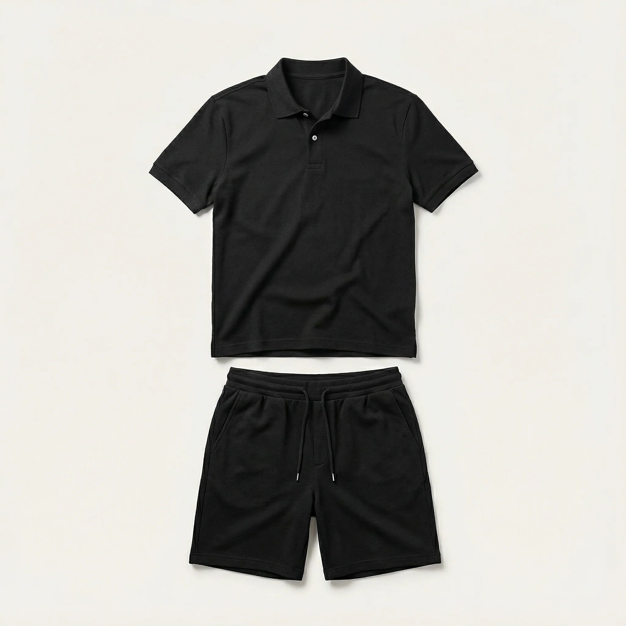 Men’s Short-Sleeve Polo Shirt and Shorts Set – Two-Piece Outfit