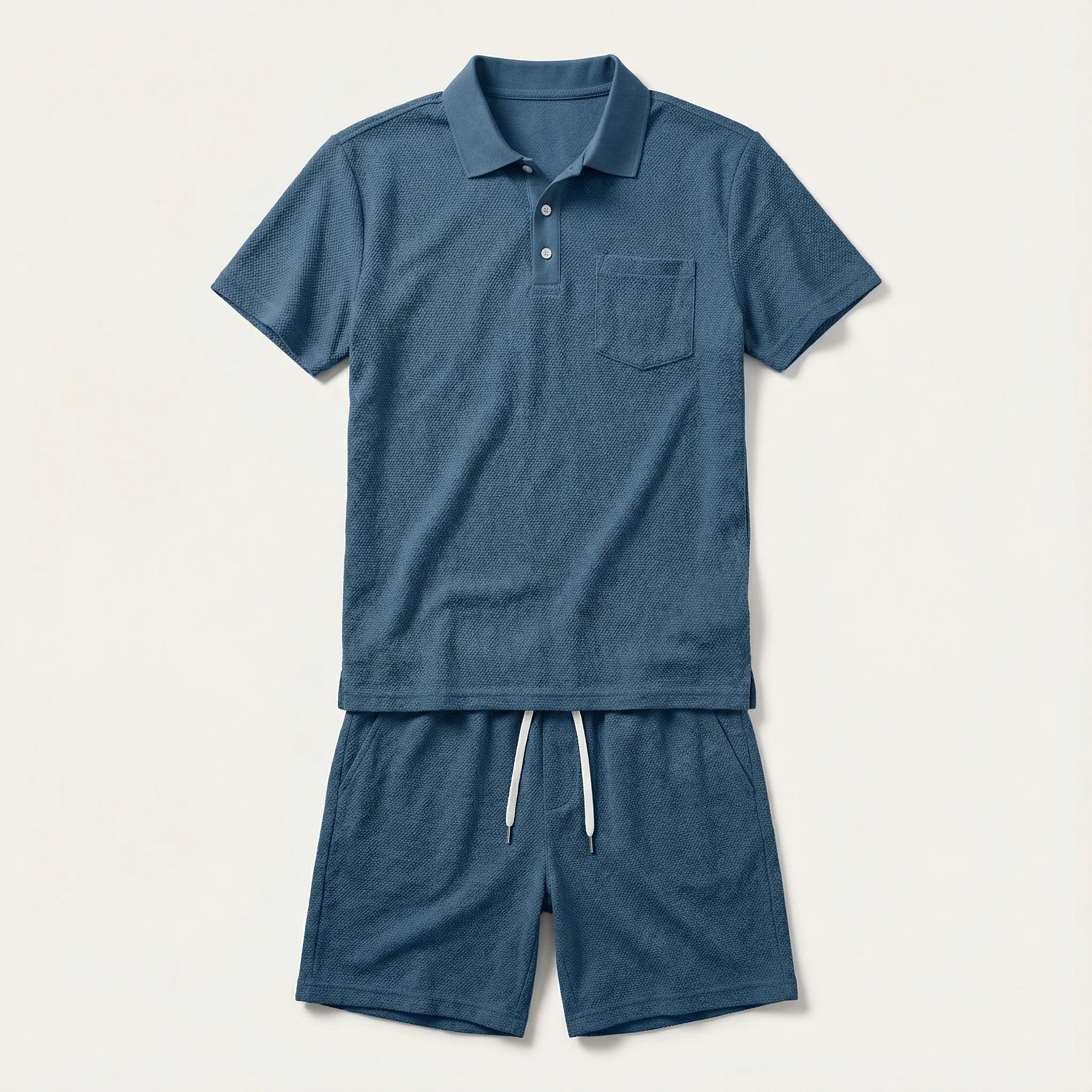 Men’s Short-Sleeve Polo Shirt and Shorts Set – Two-Piece Outfit