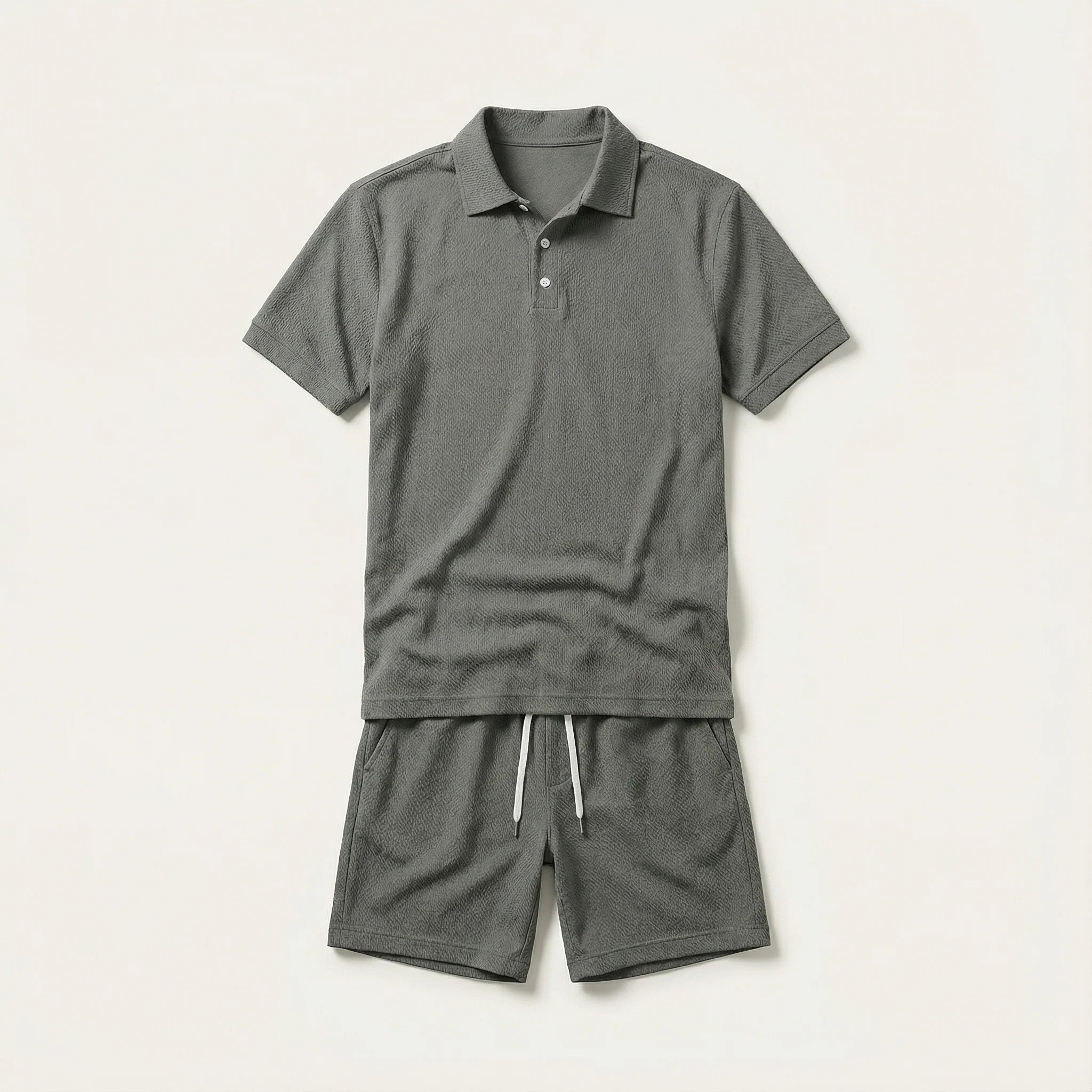 Men’s Short-Sleeve Polo Shirt and Shorts Set – Two-Piece Outfit