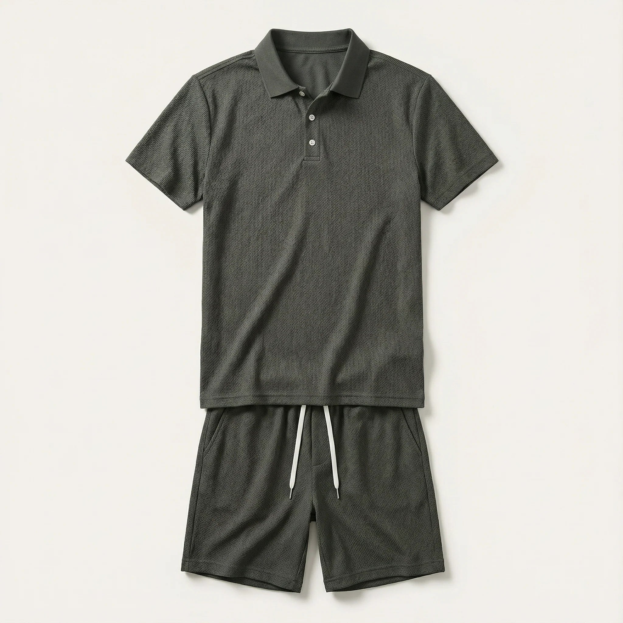 Men’s Short-Sleeve Polo Shirt and Shorts Set – Two-Piece Outfit