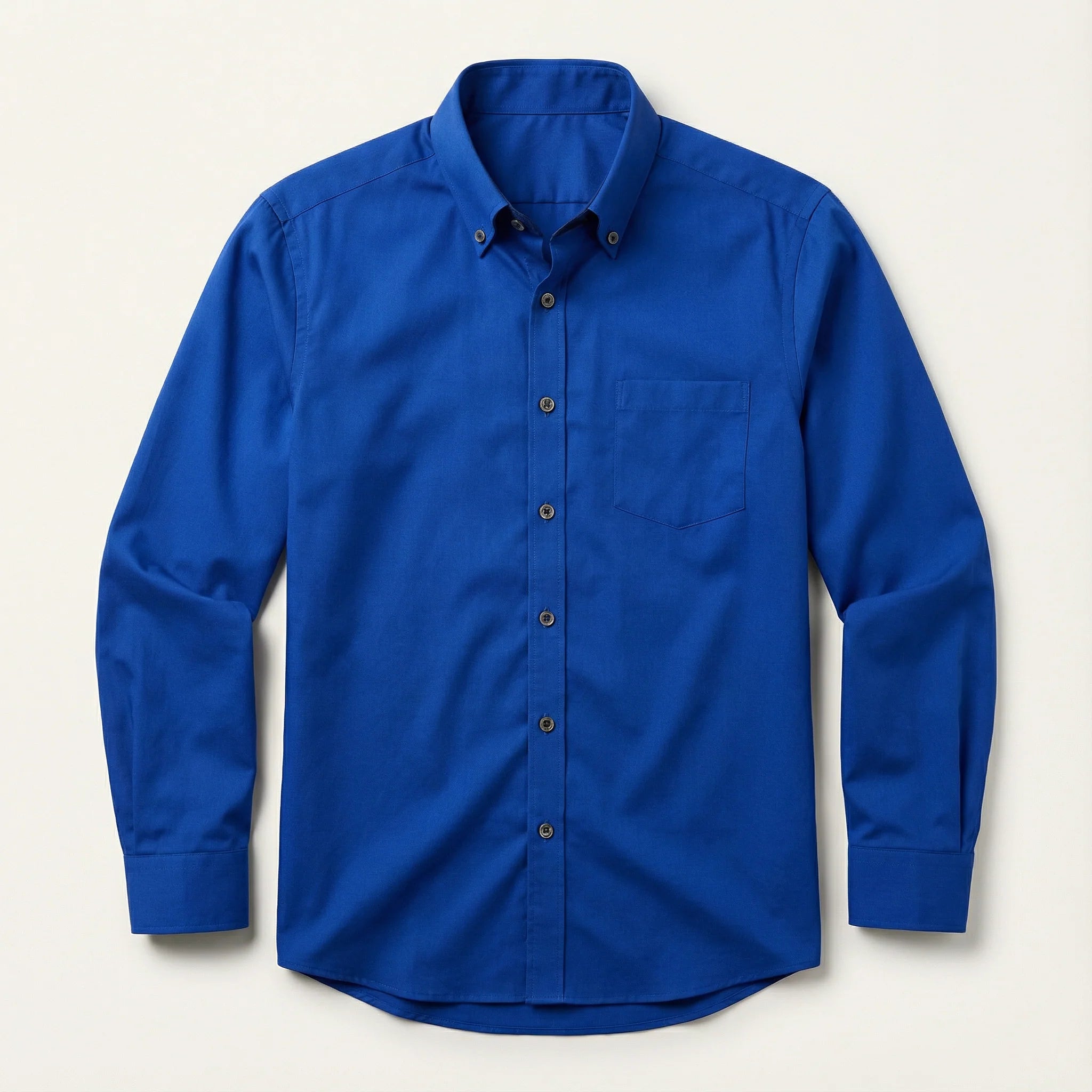 Men’s Long-Sleeve Button-Up Shirt – Stand Collar, Contrast Cuffs