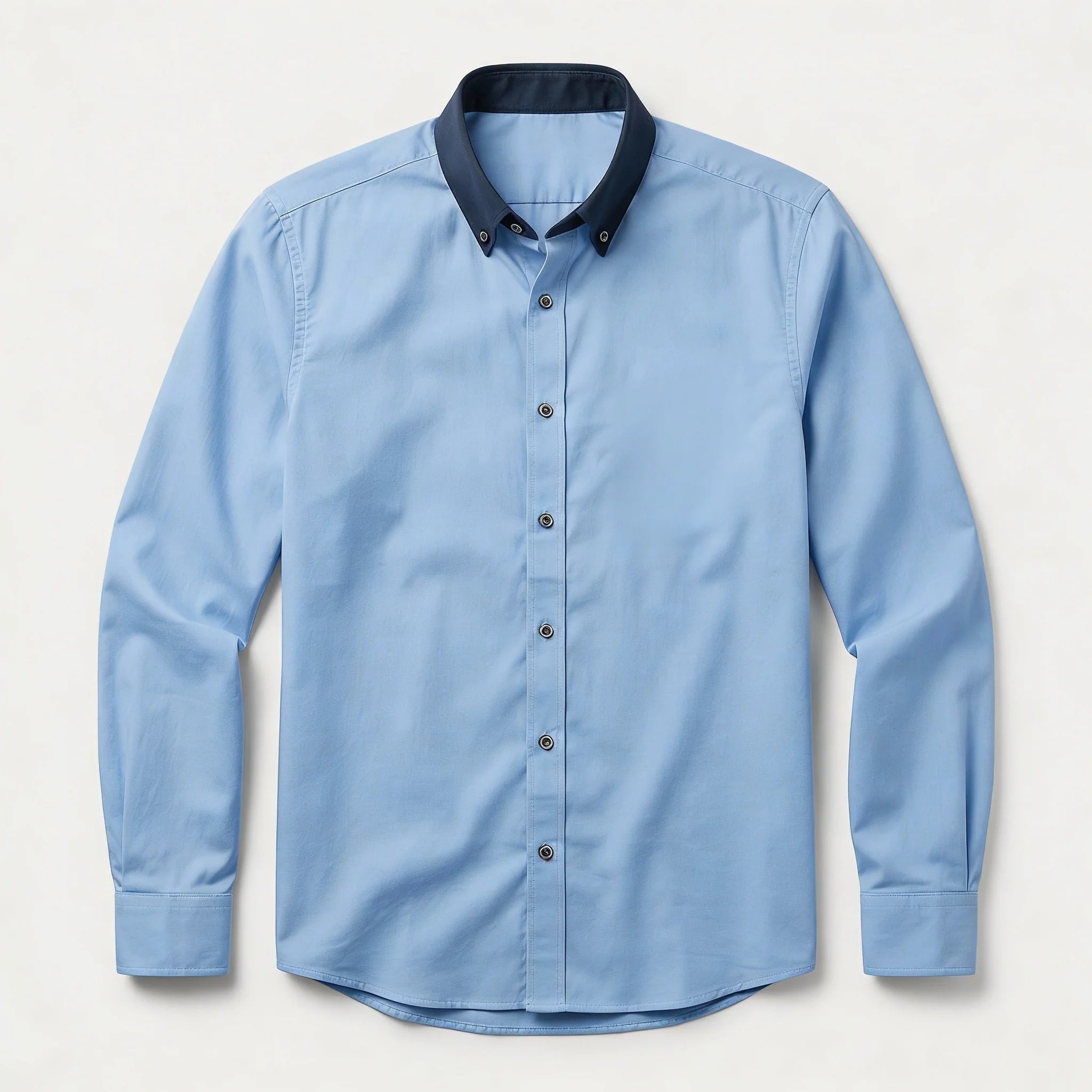 Men’s Long-Sleeve Button-Up Shirt – Stand Collar, Contrast Cuffs