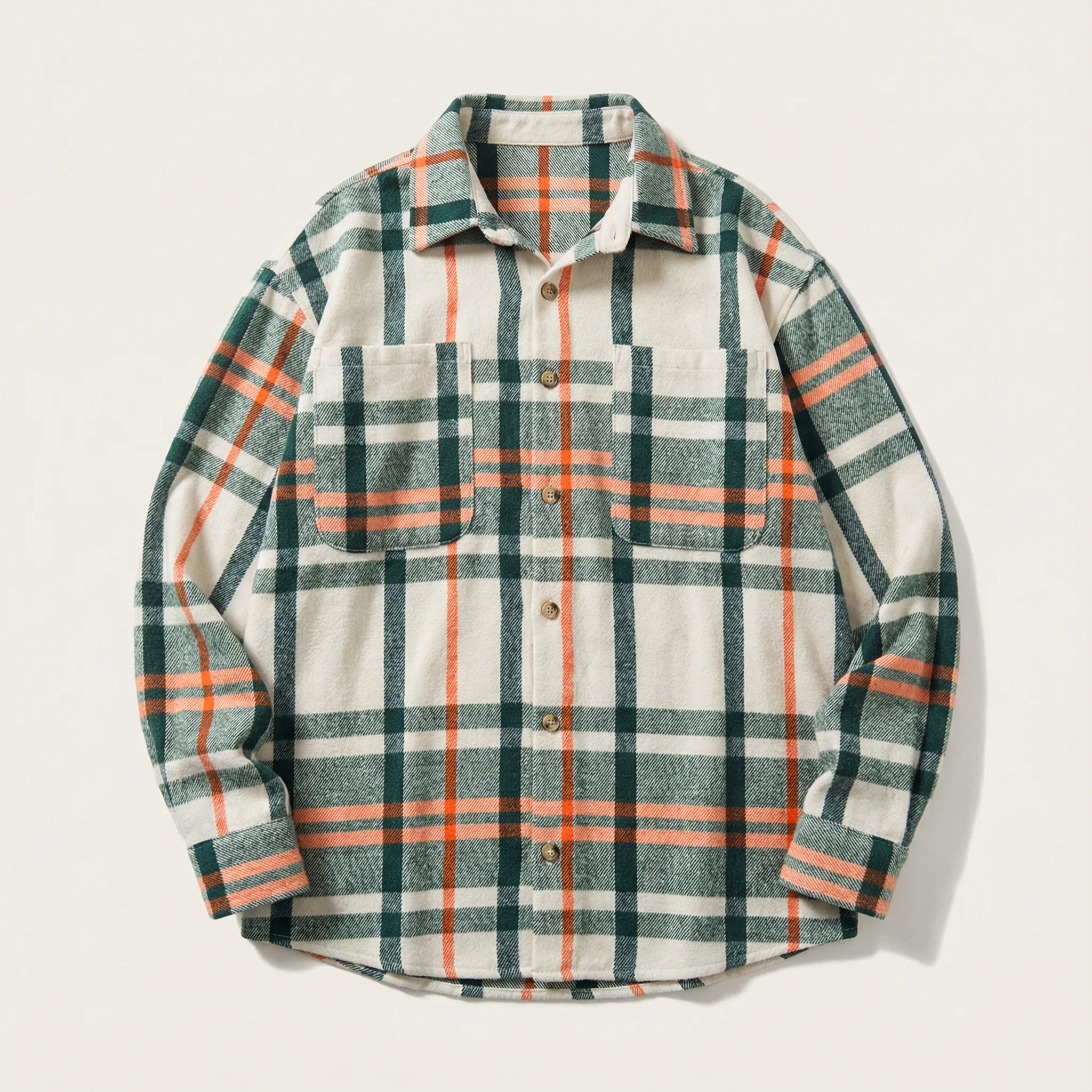 Men’s Long-Sleeve Button-Up Shirt – Check Pattern, Chest Pockets