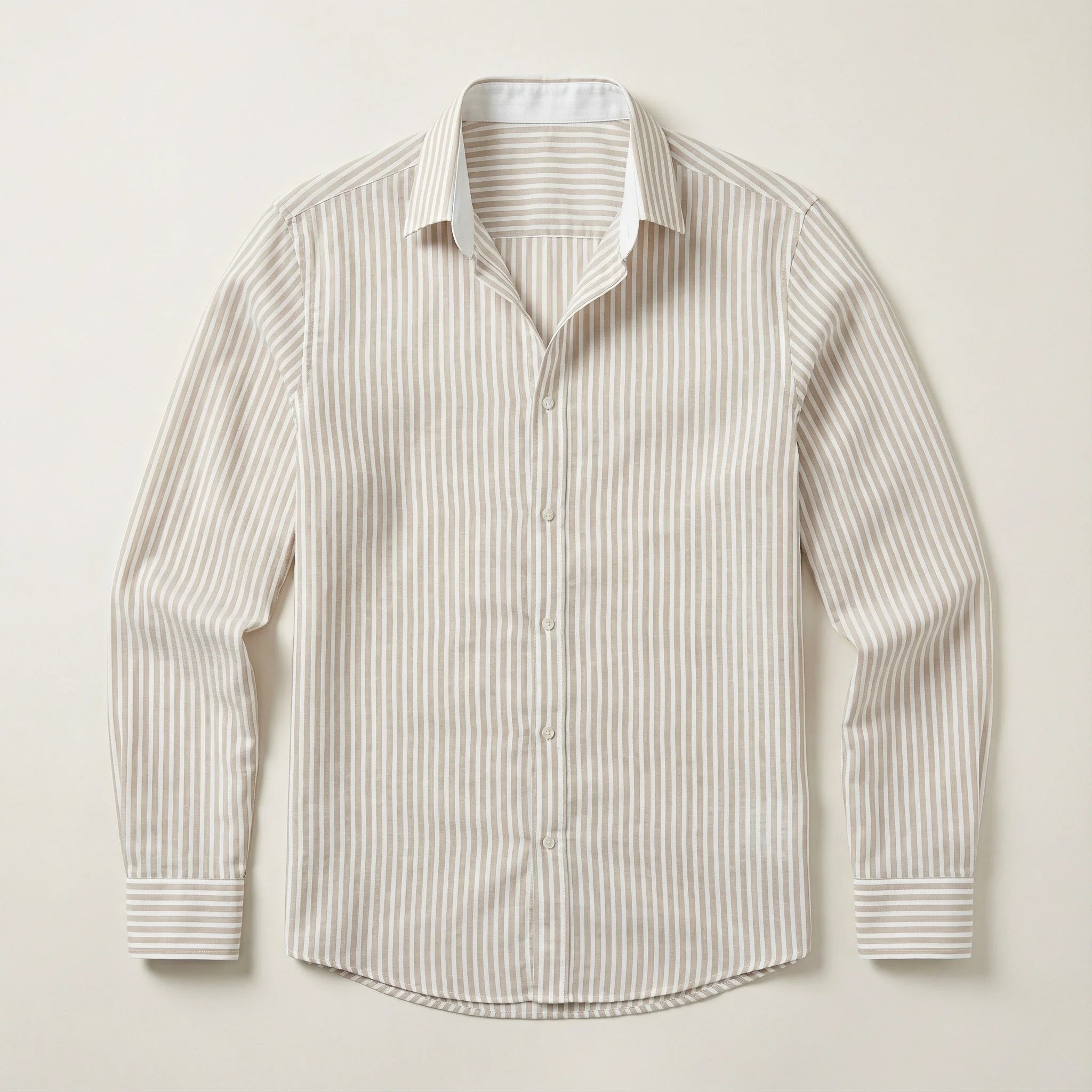 Men’s Long-Sleeve Button-Up Shirt – Vertical Stripe Pattern, Collared Design