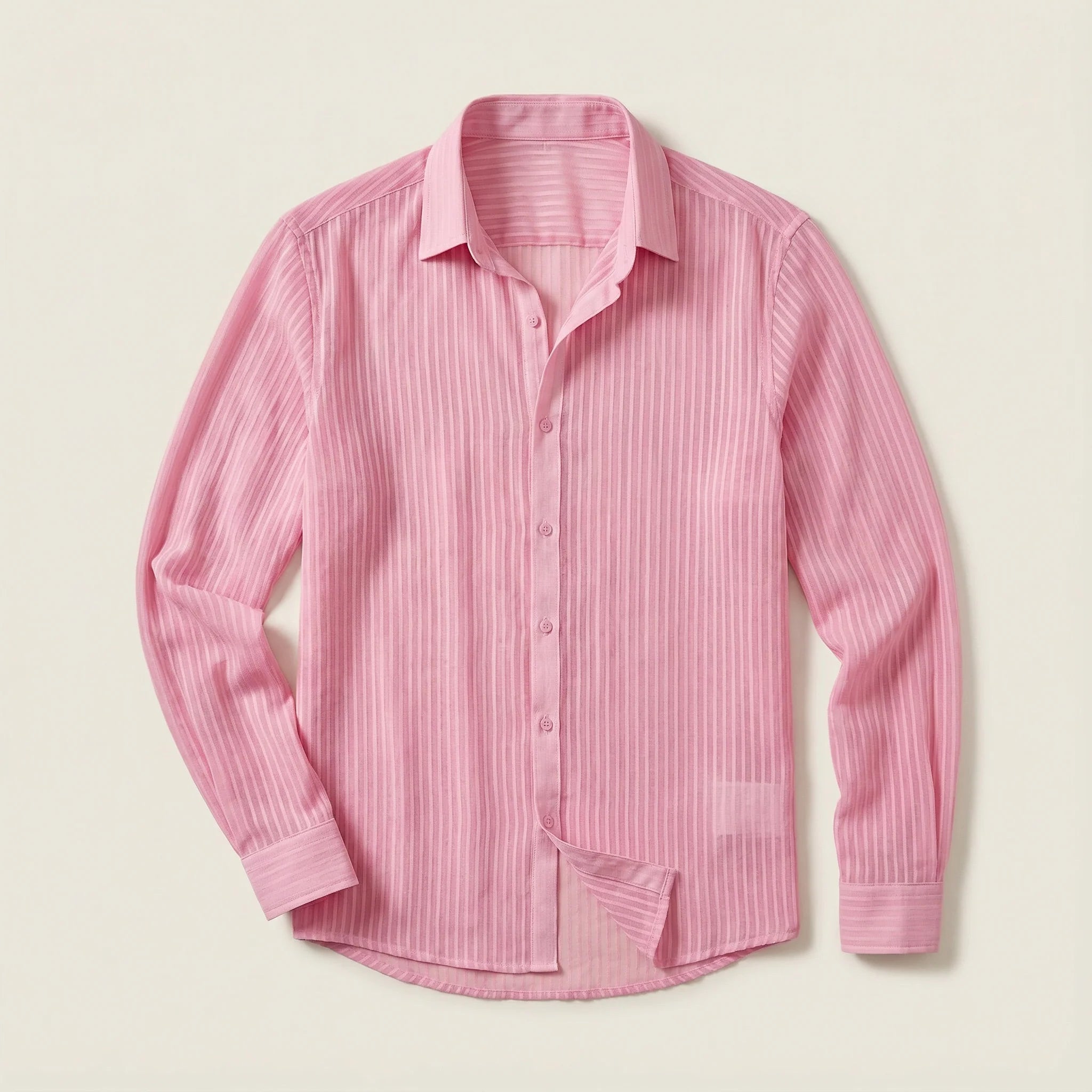 Men’s Long-Sleeve Button-Up Shirt – Vertical Stripe Pattern, Collared Design