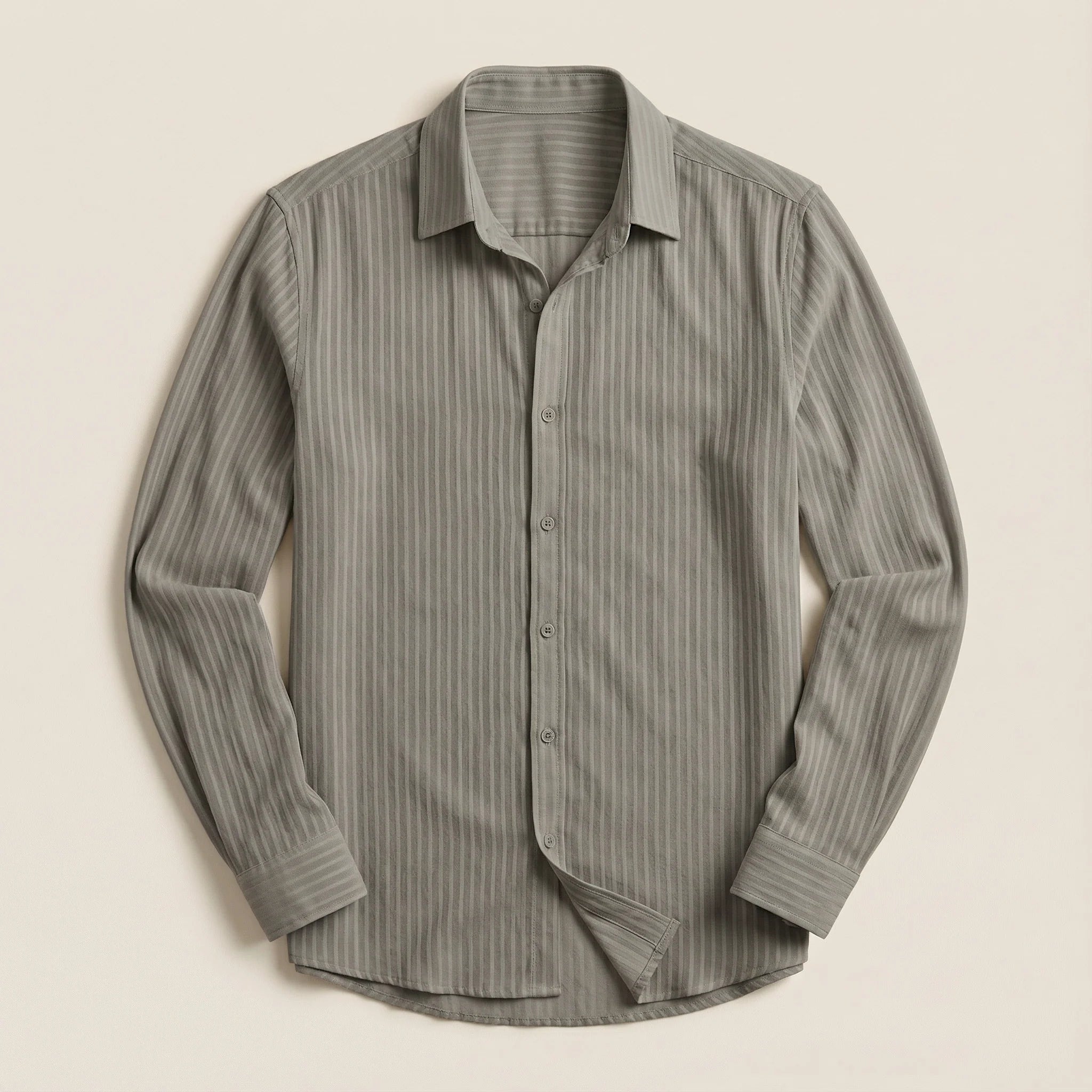 Men’s Long-Sleeve Button-Up Shirt – Vertical Stripe Pattern, Collared Design