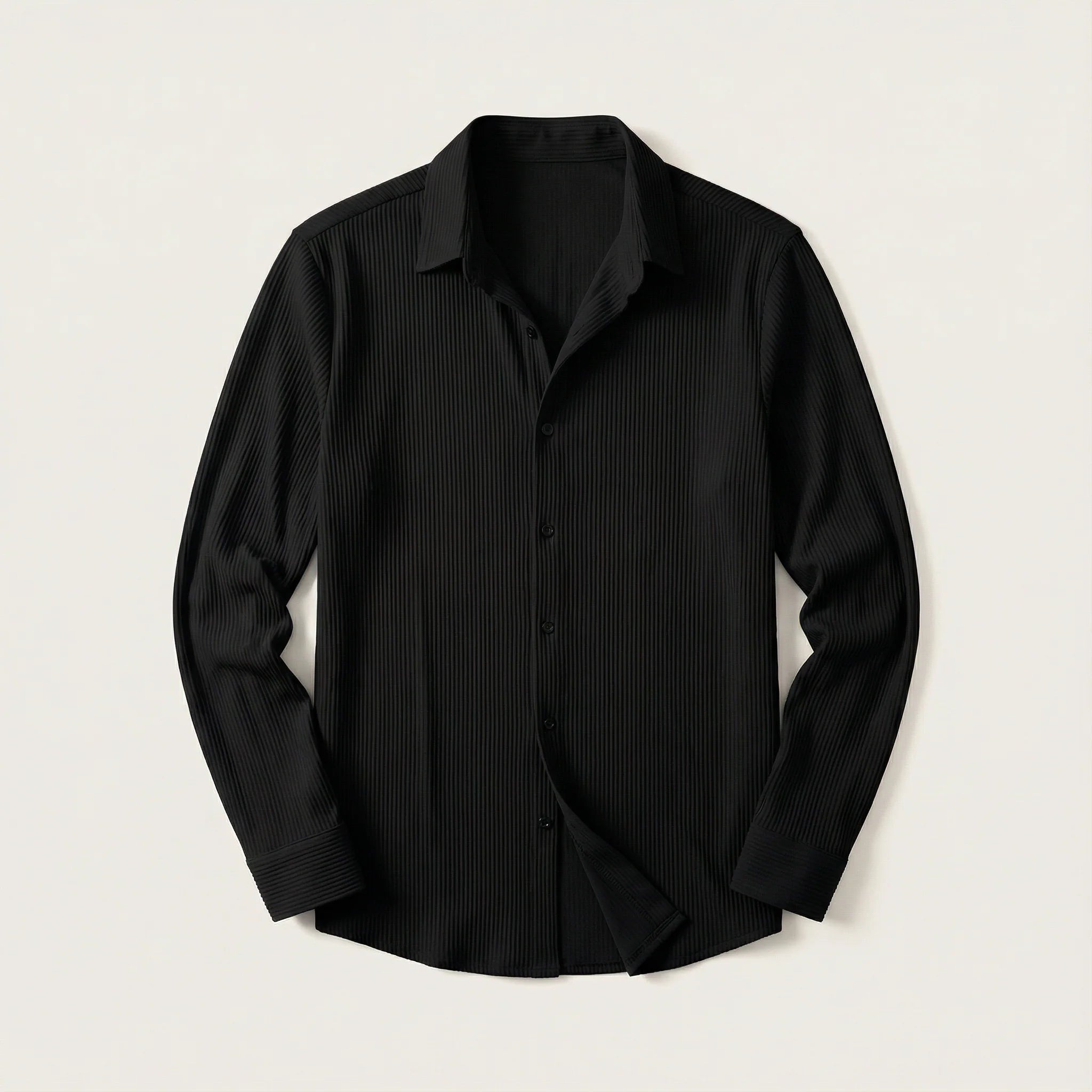 Men’s Long-Sleeve Button-Up Shirt – Vertical Stripe Pattern, Collared Design