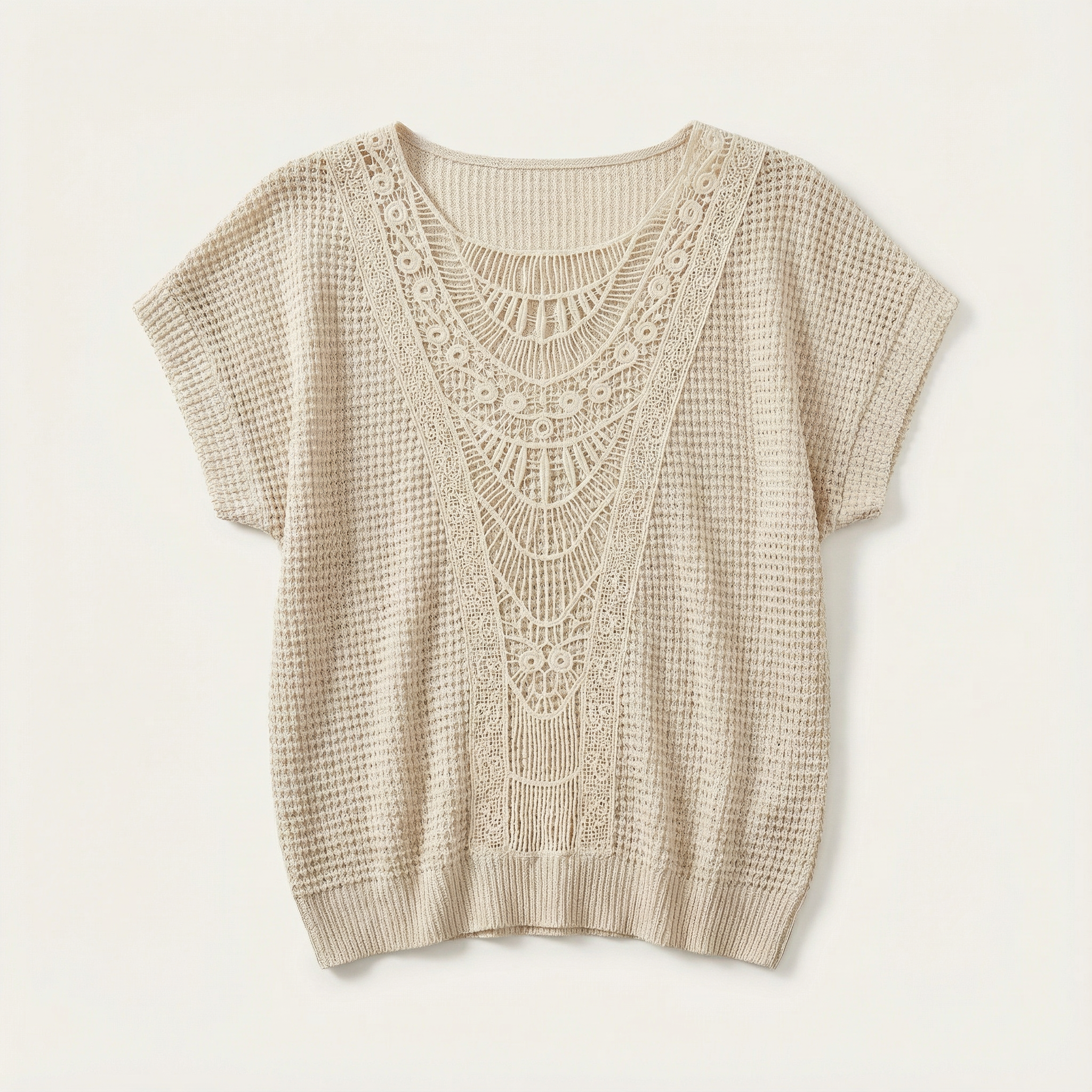Women’s Knit Top – Lace Panel Short Sleeve Design
