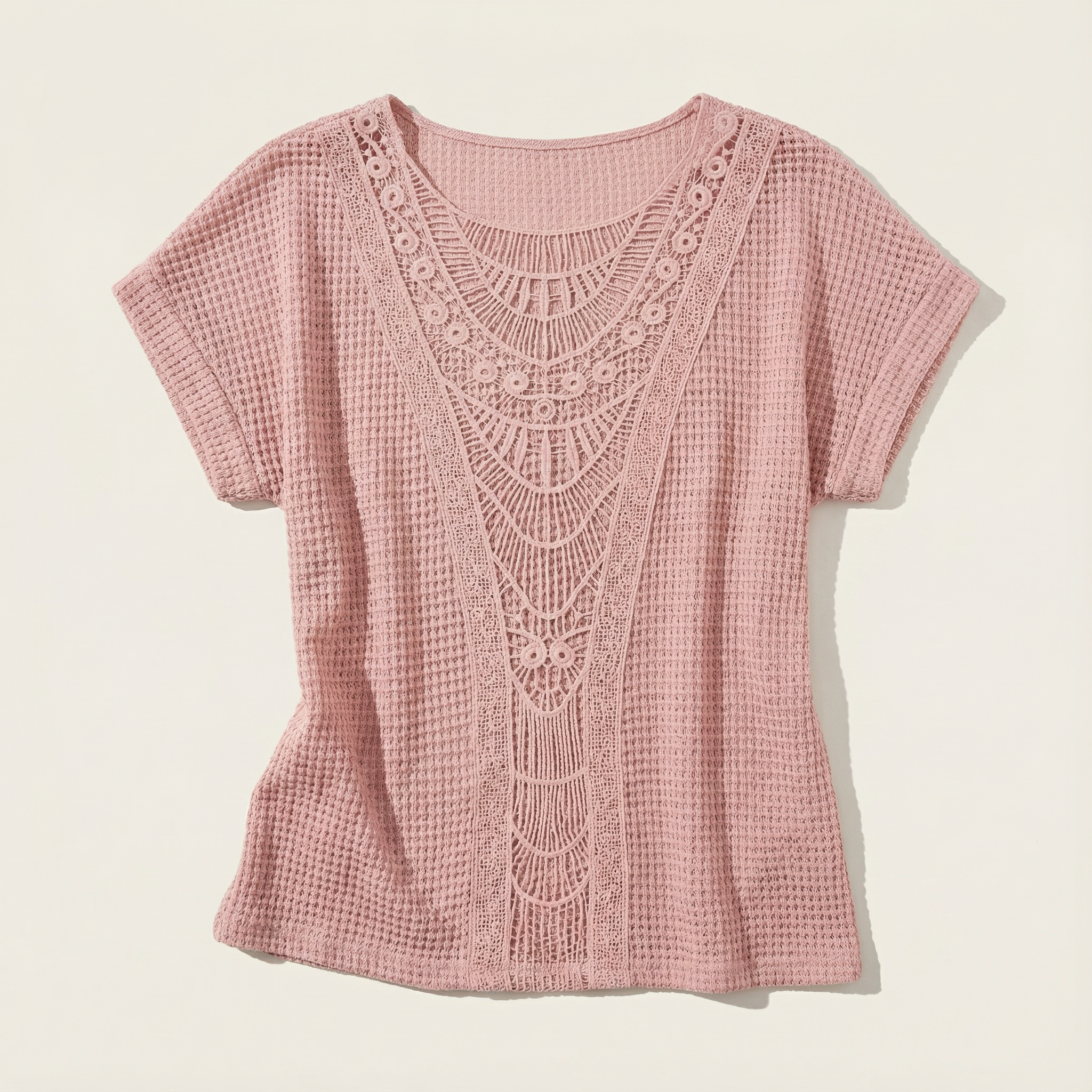 Women’s Knit Top – Lace Panel Short Sleeve Design